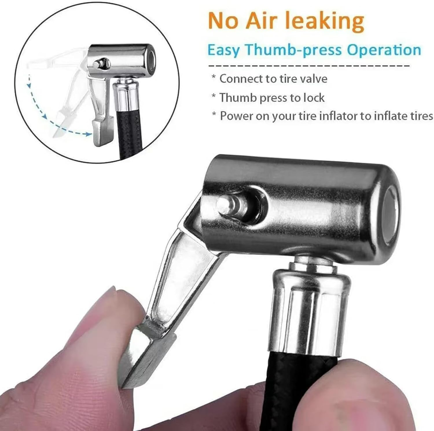 Tire Inflator Hose Adapter, Locking Tire Chuck with Rubber Hose and Standard Tire Valve Fine Thread, Air Inflator Hose Adapter for Twist on Convert to Lock on Connection image number 4