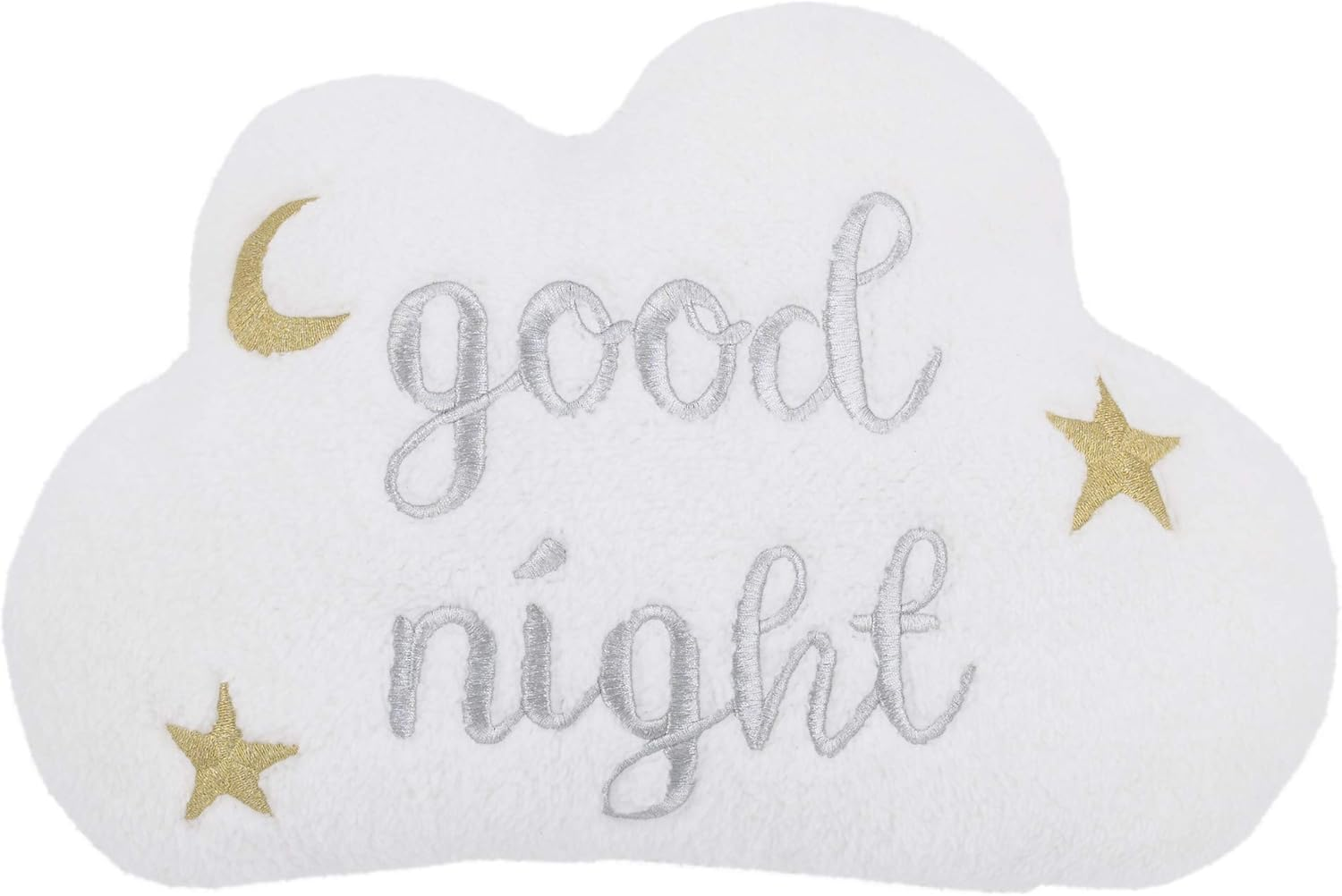 Nojo White Cloud with Gold & Silver Embroidery Good Night Decorative Pillow with Moon & Stars, White, Silver, Gold (2609723P)