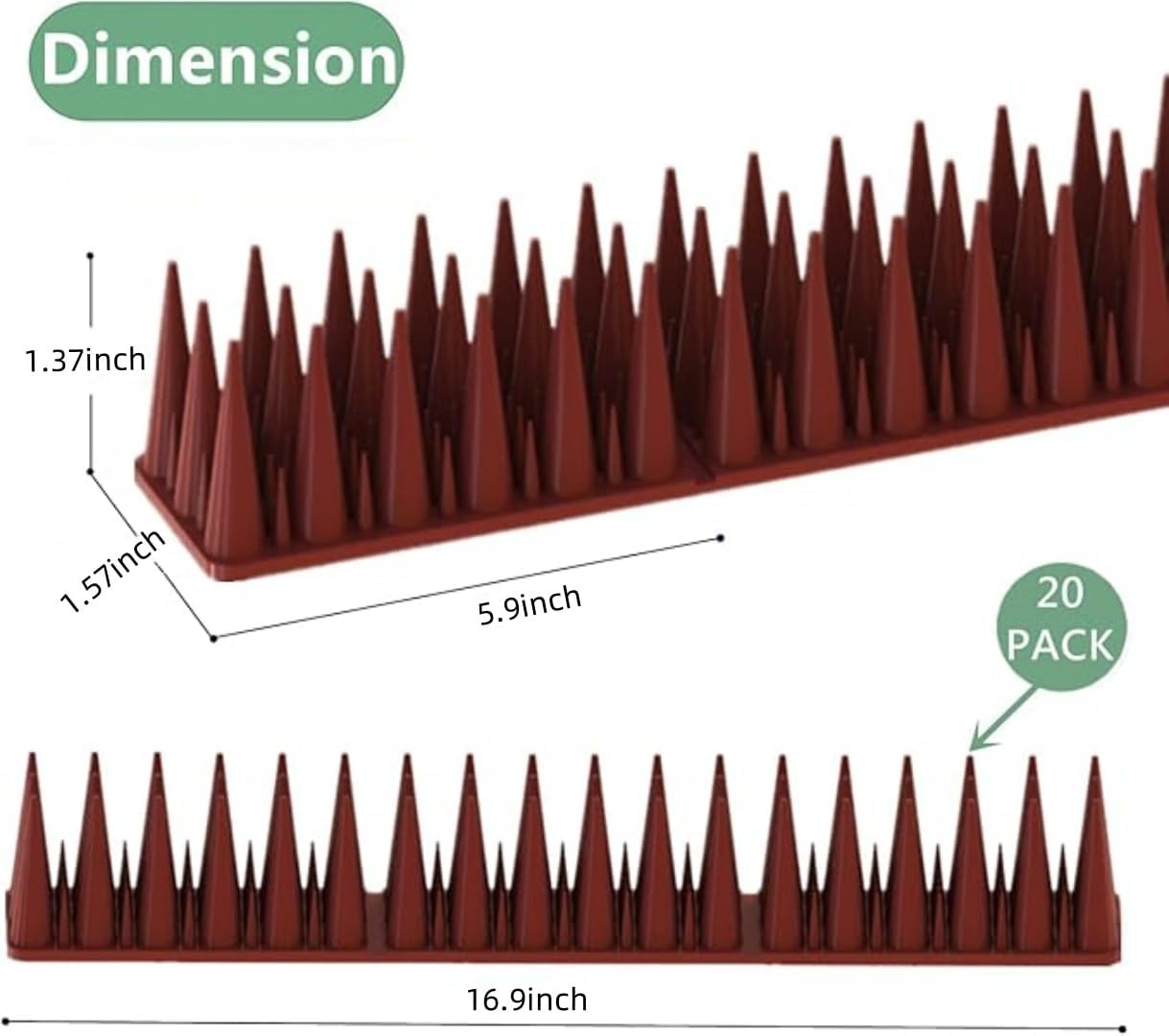 Animal Deterrent Spikes, 20 Pack, Brown, Outdoor Bird and Pest Control ﻿ image number 2