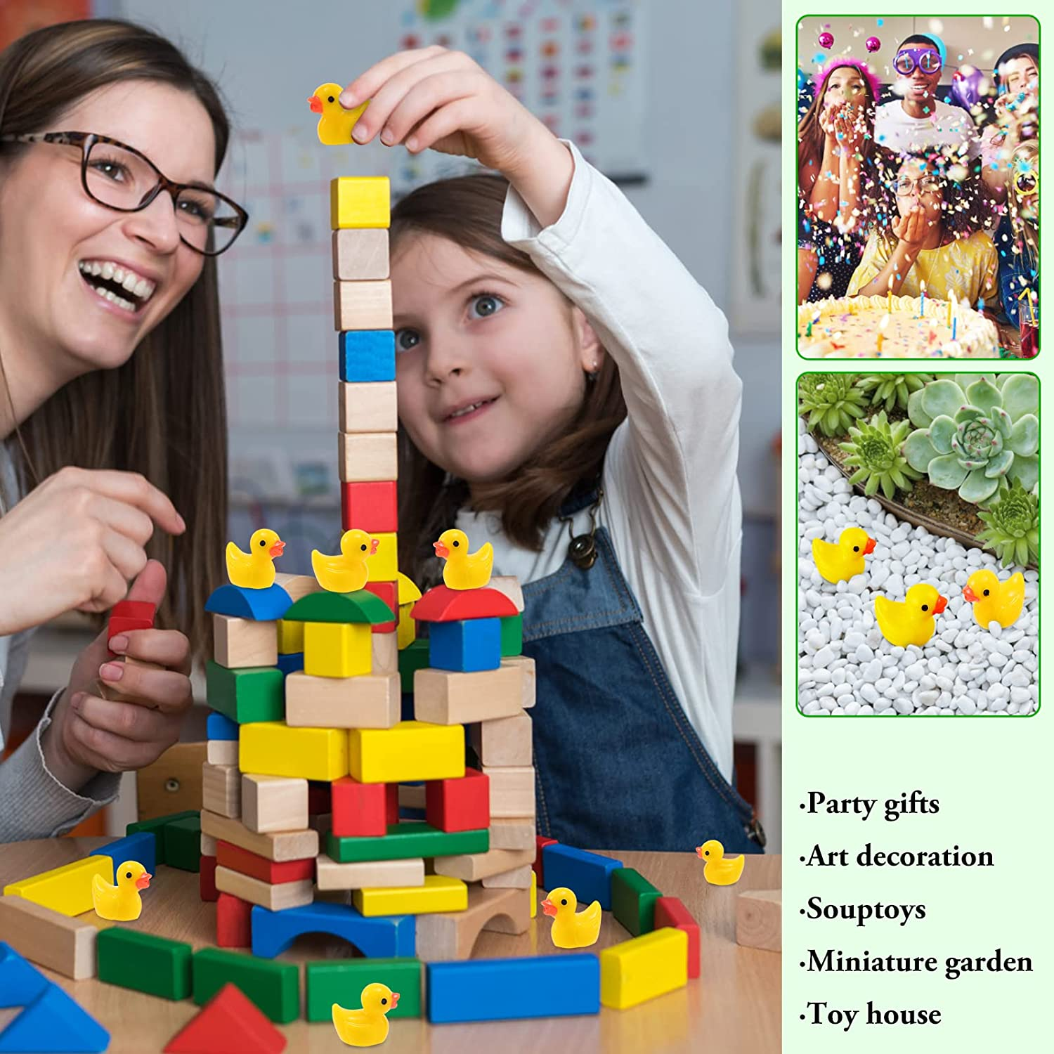 100 Pcs Mini Resin Ducks Bulk Tiny Set for Potted Miniature Decoration Garden Dollhouse Cake DIY Slime Kit Craft Charms Party Toys Yellow image number 4