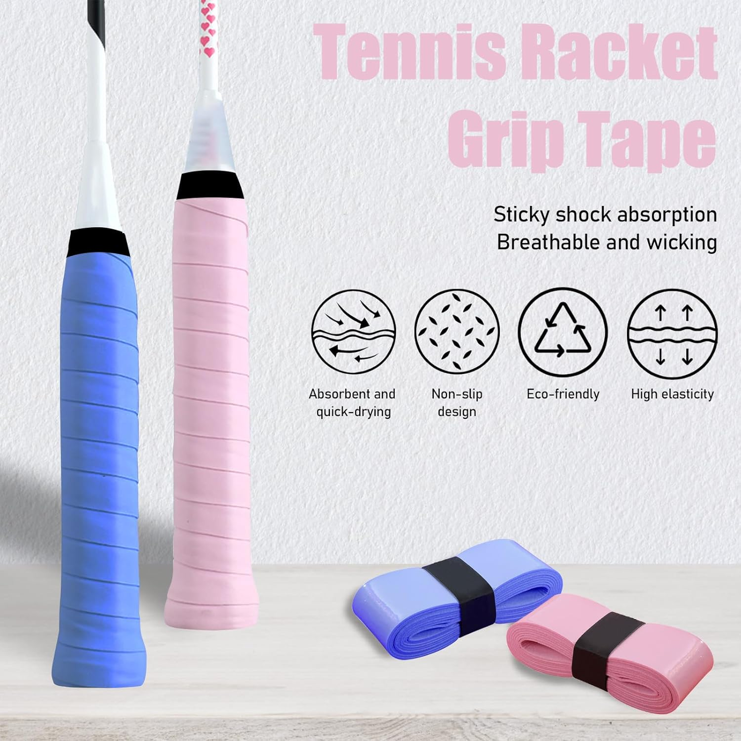 16 Pcs Tennis Racket Grip Tape, Colorful Sticky Grip Tape for Handles, Precut Anti-Slip Tennis Grip Tape for Tennis Pickleball Squash Badminton image number 3
