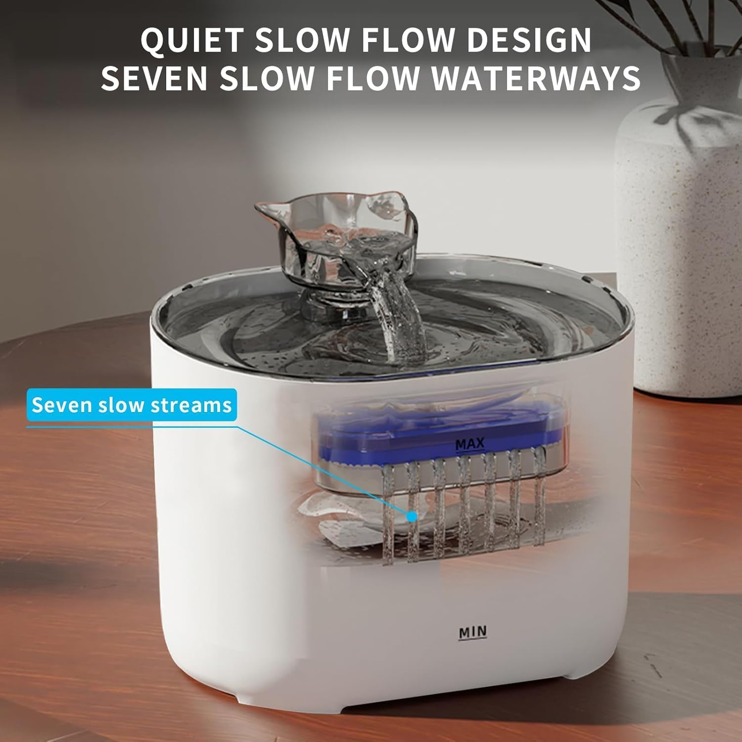 Cat Water Fountain, 2.2L Automatic Pet Water Dispenser with 4-Layer Filtration, Quiet for Cats, Dogs, Multiple Pets image number 5