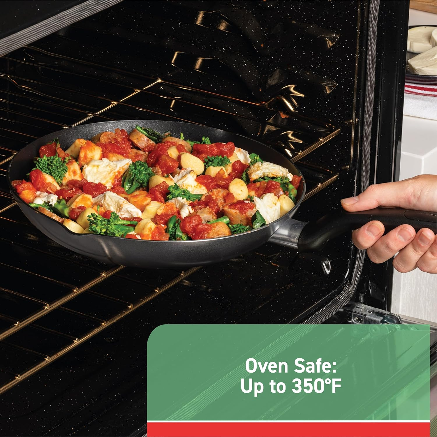 T-FAL B165SI Initiatives Nonstick inside and Out Dishwasher Safe 18-Piece Cookware Set, Red image number 6