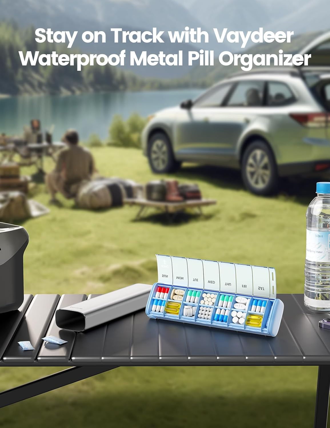 7 Day Weekly Pill Organizer (Support 2 Times a Day), Metal Travel Pill Case, Large Capacity Daily Cute Pill Box for Supplements, Pills, Vitamins and Medication (Rose Glod) image number 1