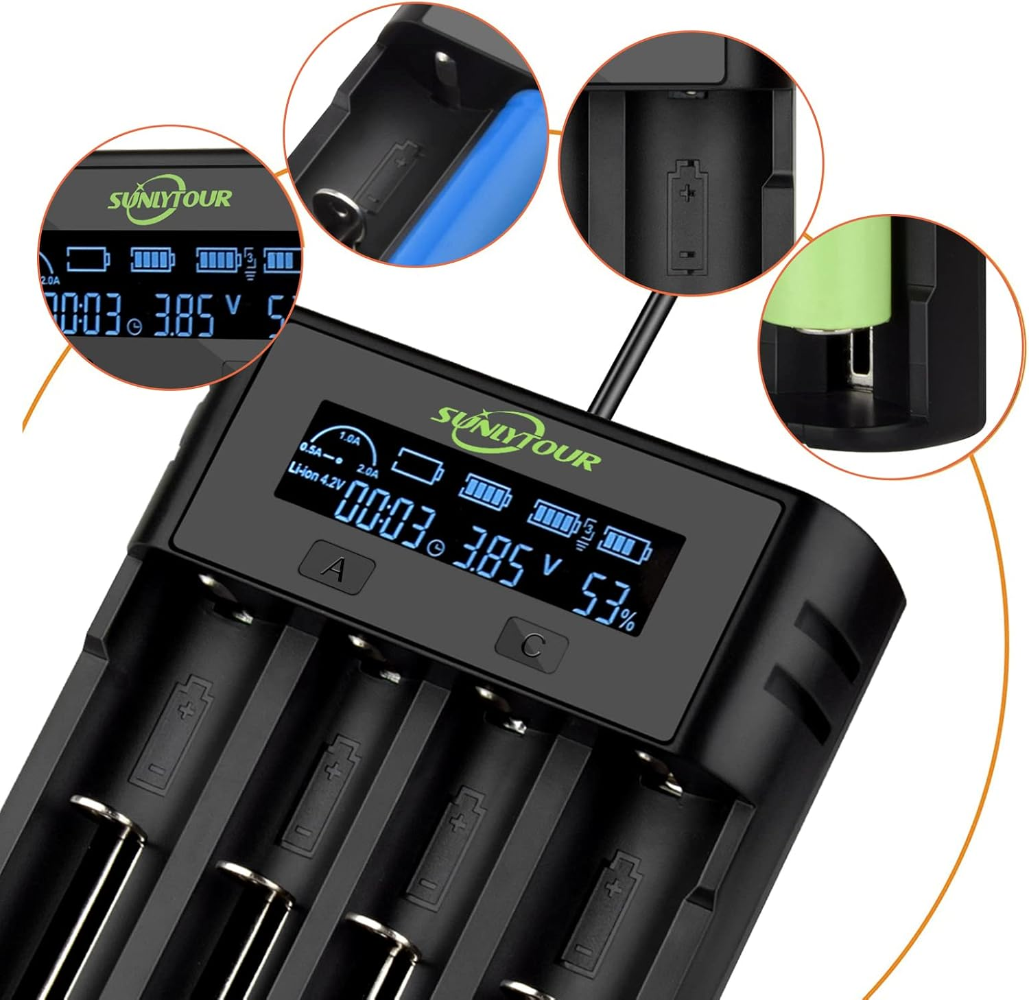 21750 21700 Battery Charger, 4 Slots 18650 Battery Charger 21750 18650 21700 Charger for 20700 22500 22650 26650 26700 16340 (R) CR123. 17650 17670 Rechargeable Battery with PCB Protection Board image number 6