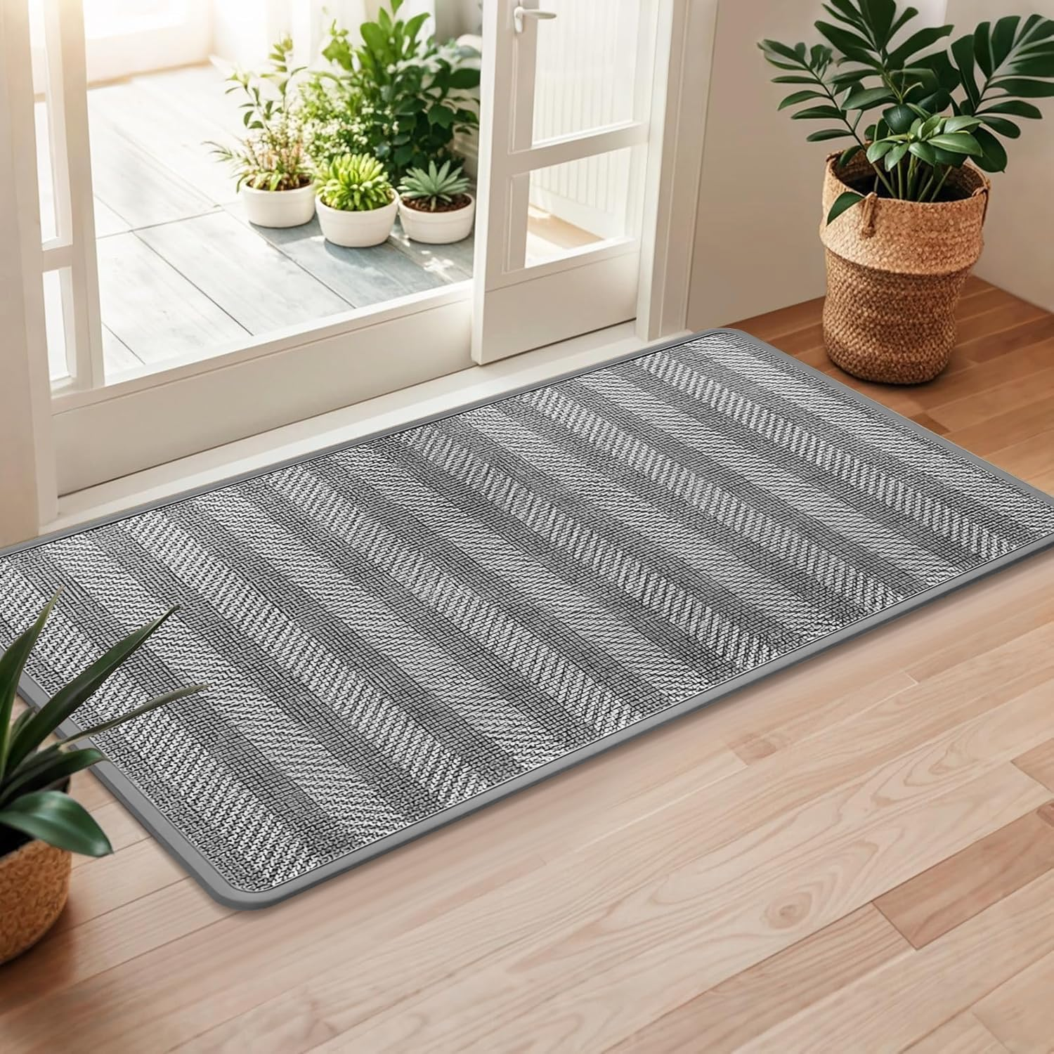 Non-Slip Front Door Mat，60 * 90 Welcome Mats Heavy Duty Durable Low Profile outside Doormat,Washable Absorbent Low-Profile inside Mat Entry Mat Entry Rug Door Mat Indoor Entrance(Grey) image number 4