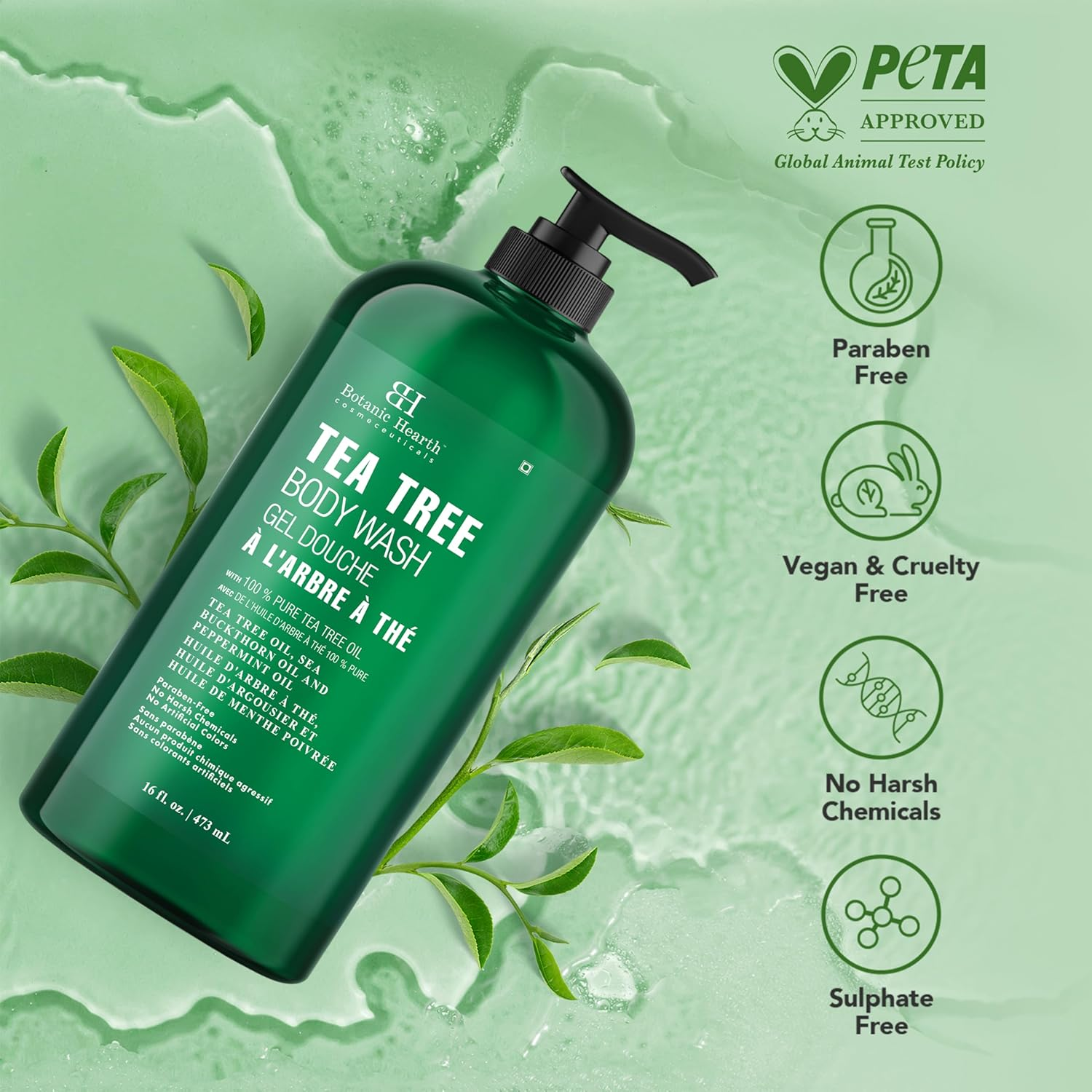 Botanic Hearth Tea Tree Body Wash Helps Nail Conditions Athletes Foot Ringworms Jock Itch & Body Odor Soothes Itching & Promotes Healthy Skin and Feet Naturally Scented 16Fl Oz image number 2