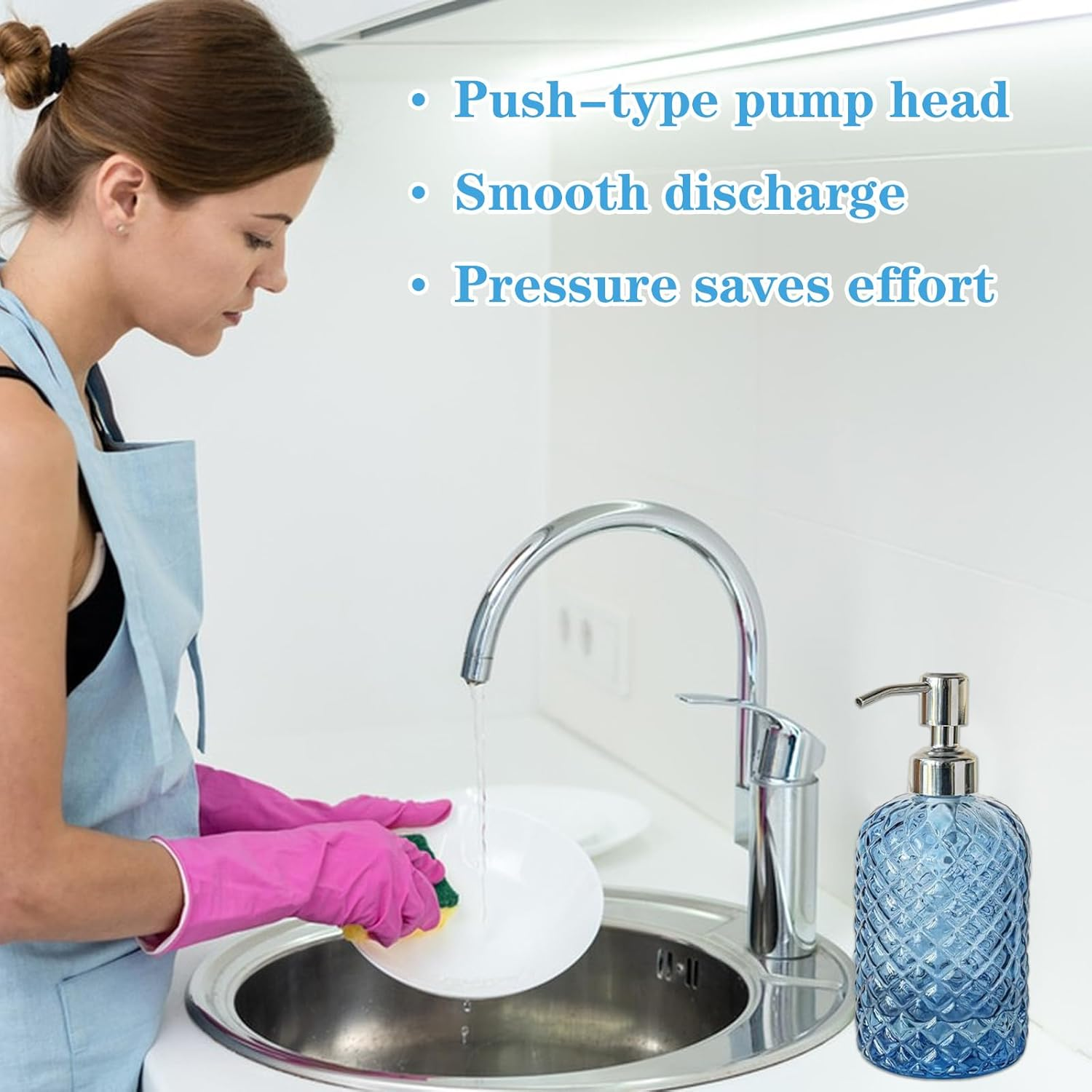 Glass Soap Dispenser Set &ndash; 2 Pack 13.5Oz (400Ml) Gem-Patterned Refillable Hand Soap Dispenser with Rust Proof Stainless Steel Pump Clear Bathroom & Kitchen Dispenser for Dish Soap, Lotion image number 1