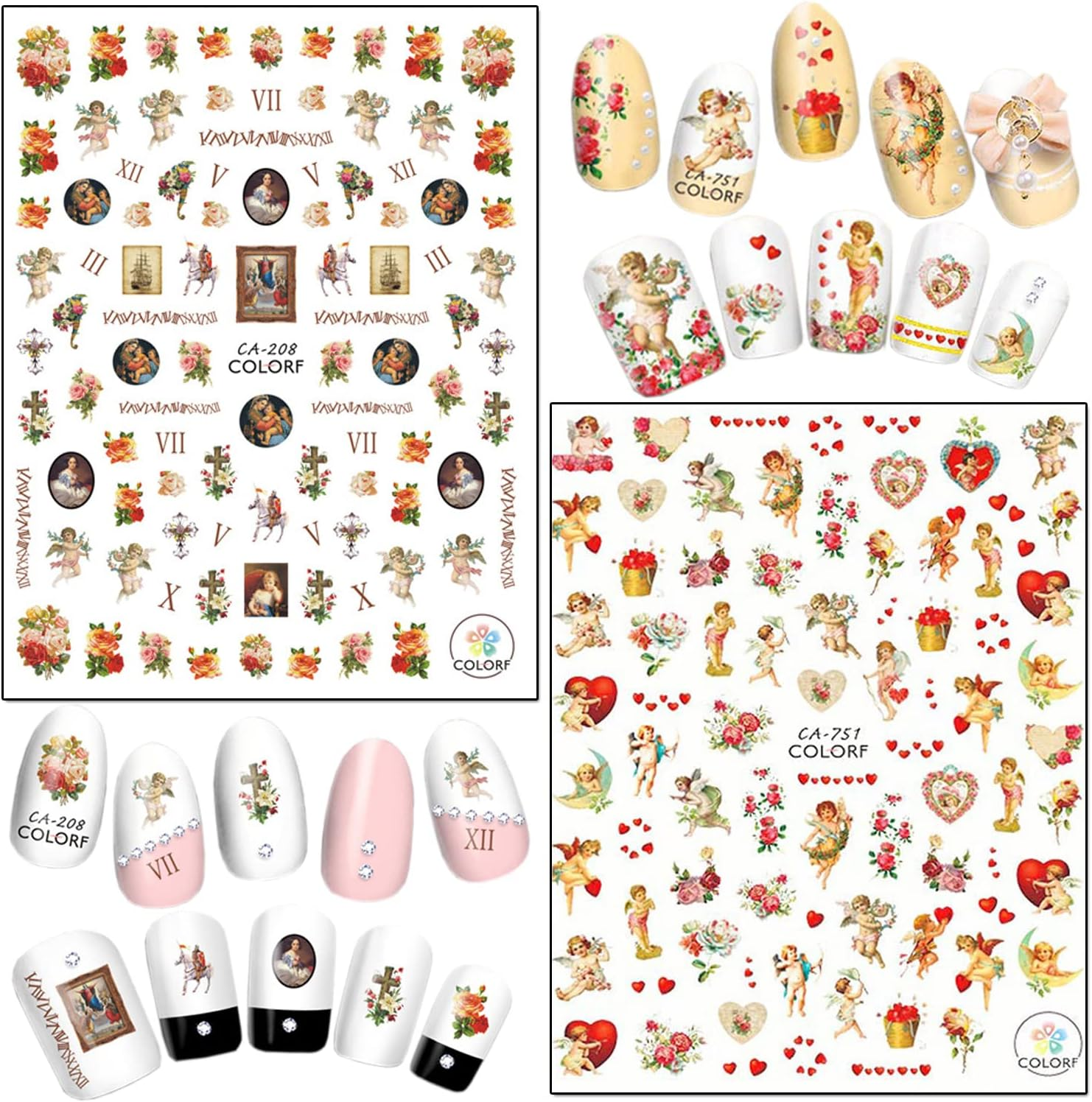 God Jesus Nail Art Stickers, Angel Christ Virgin Maria Love Cupid Flowers Nail Art Decals, Holographic 3D Angel Self-Adhesive Nail Sticker Design for Women Girls Manicure Charms Decorations image number 4