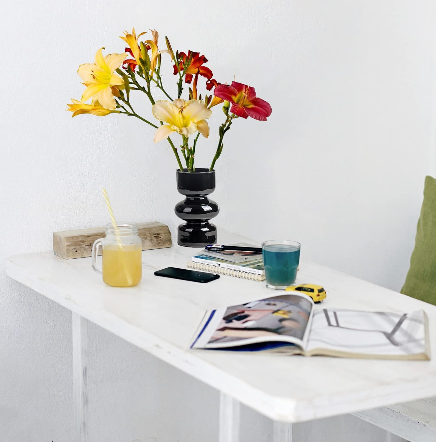 Black Borosilicate Glass Vases, 7 Inch Height, Contemporary Style, Solid Black, Cylindrical Shape, Living Room Decor image number 1