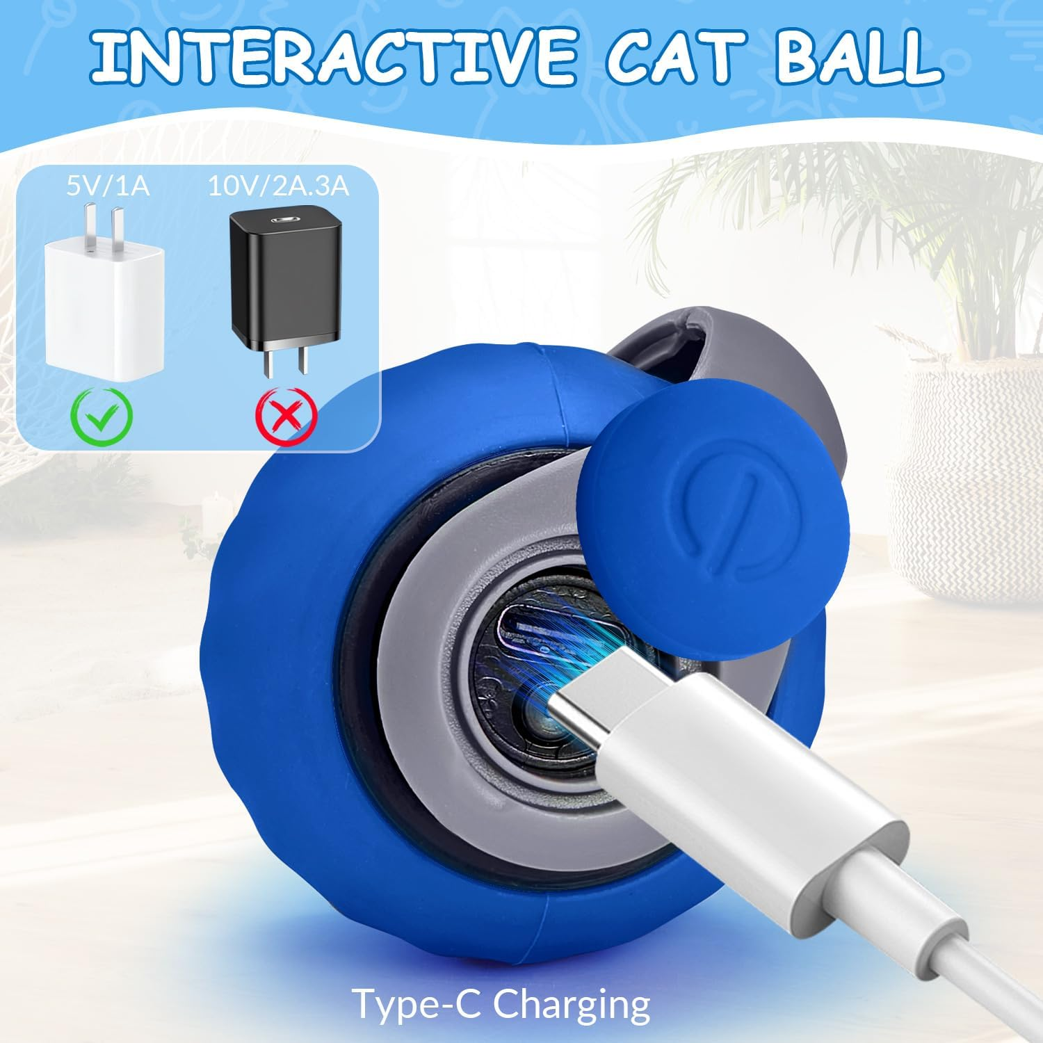 Slowton Interactive Cat Toy - Automatic Cat Ball Toy, Smart Cat Ball Toys Ball for Indoor Cats USB Rechargeable Cat Toys Electric Rotating Cat Toy with Plush Tail image number 6