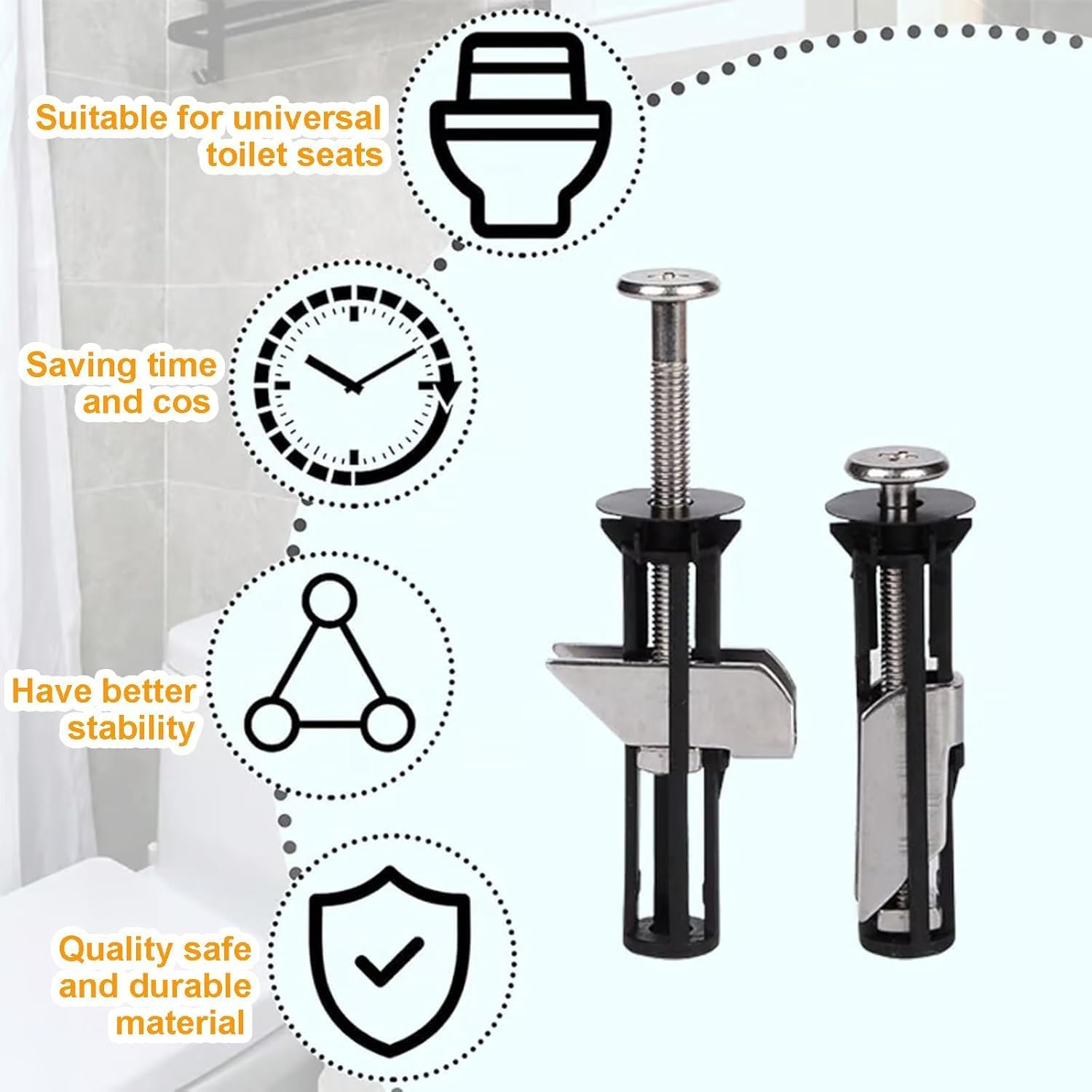Heavy Duty Toilet Seat Fasteners - Universal Metal Bolt Kit,Toilet Seat Fitting Hinge Bolt Screw for Lasting Stability & Hassle-Free Installation (2) image number 5