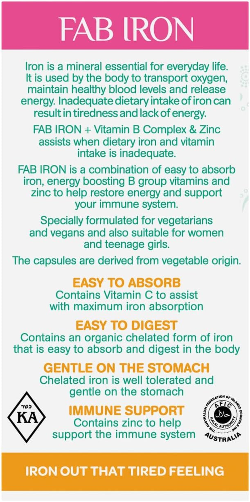 Fab Iron + Vitamin B Complex & Zinc Cap X 60 image number 4