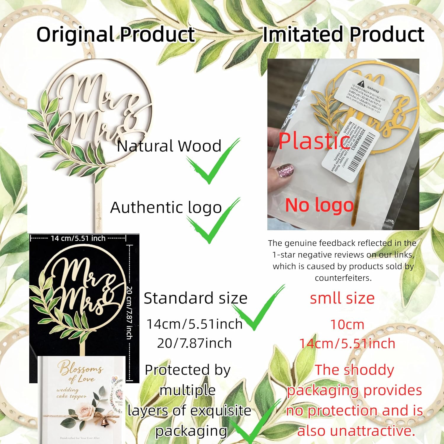 Boisdubois Mr and Mrs Cake Topper &ndash; Elegant Wooden Wedding Topper, Perfect for Cake Decorations, Bridal Shower, and Anniversary &ndash; Unique Cake Topper for Wedding image number 1