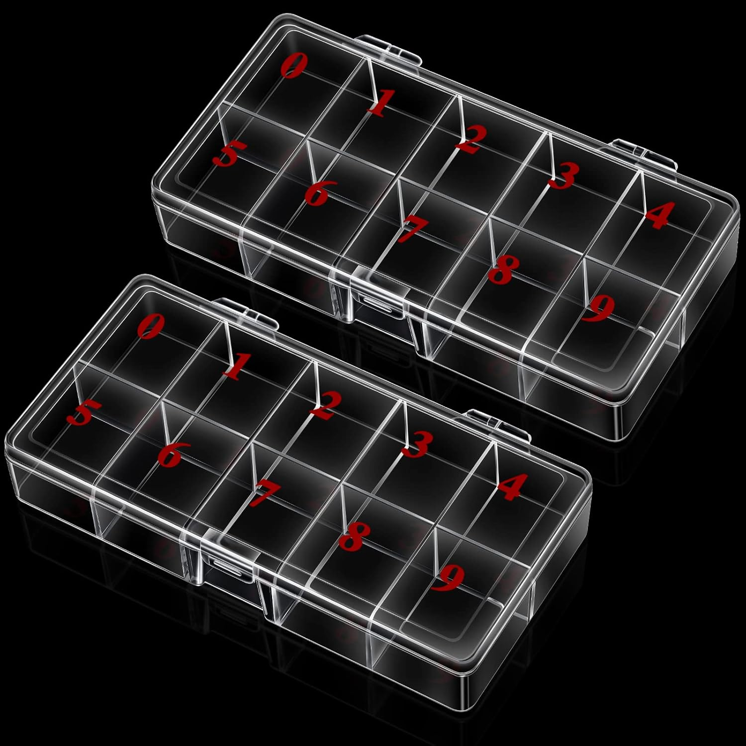 2 Pieces Nail Tip Box Empty False Nail Tips Organizer Box with 10 Number Spaces Storage Case Container Nails Plastic Grid Boxes for Fingernail Crystal Jewelry Accessories(White)