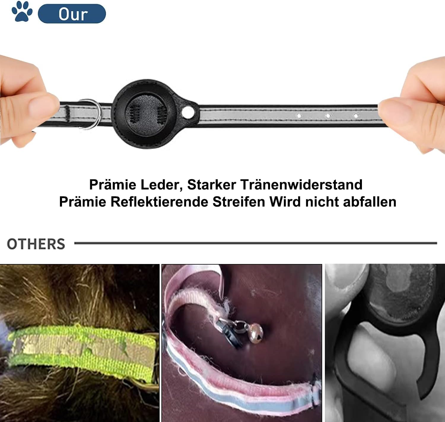 Airtag Cat Collar, Leather Airtag Collar Cat, Reflective Adjustable Cat Collar, Airtag Case for Tracking Cat, Anti-Lost, Airtag Cat for Large/Medium/Small Cat (XS, Black image number 1