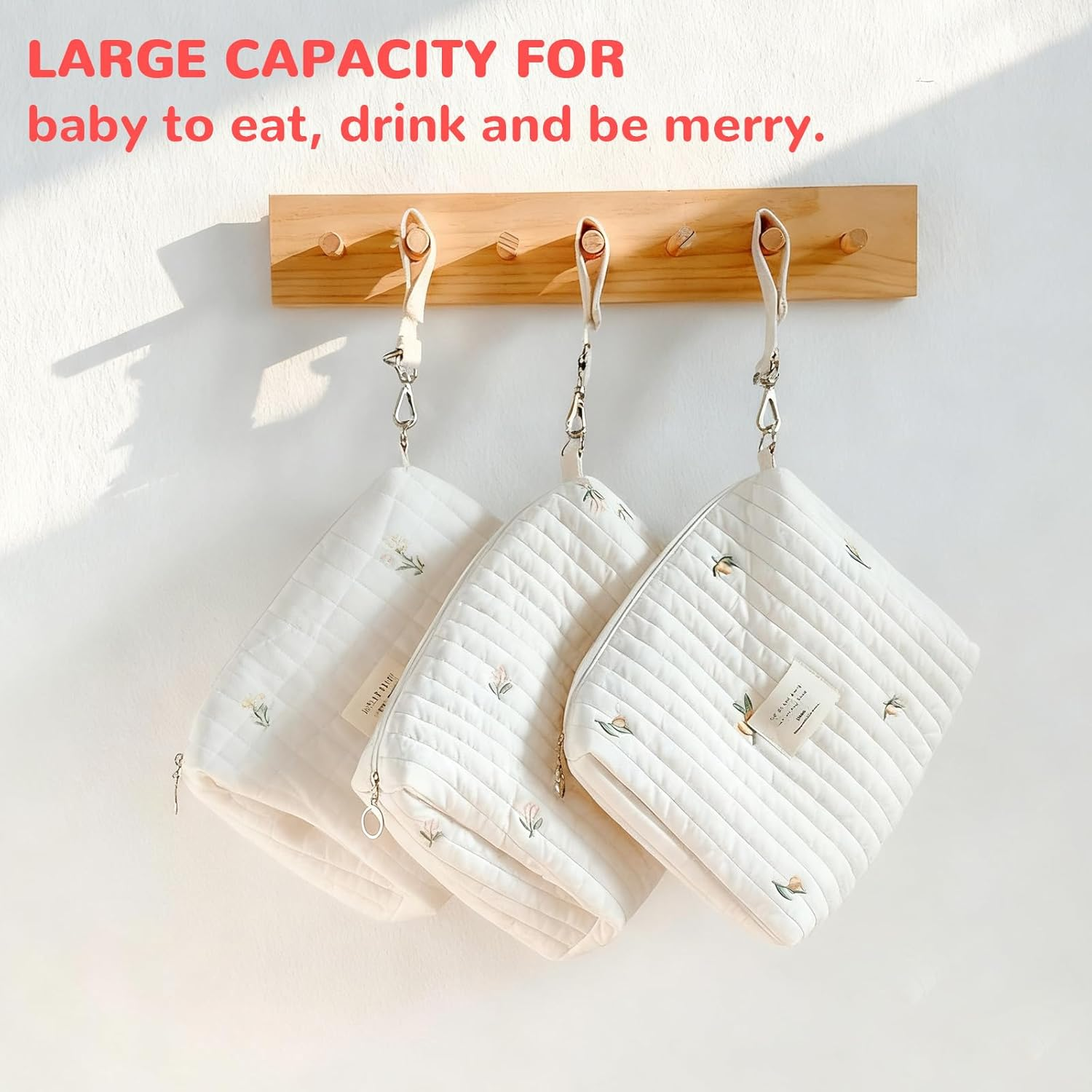 Small Diaper Bag Tote Bag Quilted Cotton Cute Pattern Nappy Diaper Storage Bag with Stroller Hooks Portable Stroller Baby Diaper Bag for Baby Bottles, 25X16X8Cm image number 1