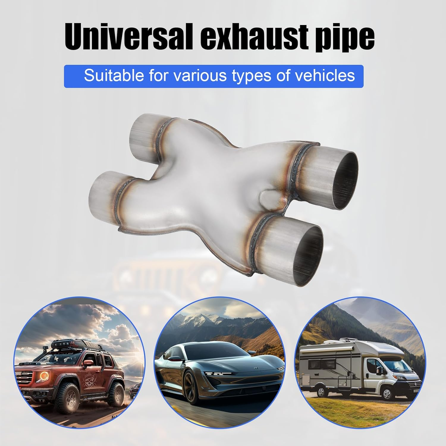 Floshine 409 Stainless Steel Diesel 2.25''Inlet/2.25''Outlet Exhaust X-Pipe,Universal Crossover 2.25In X Pipe 12" Overall Length image number 2