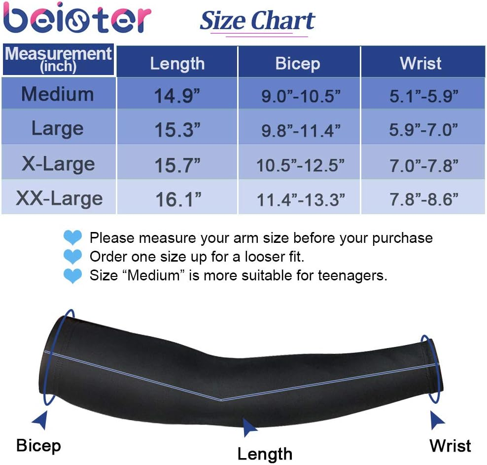 Beister UV & Sun Protection Arm Sleeves for Men Women Youth, Arm Support Compression Arm Sleeves for Volleyball,Cycling, Running, Athletic Sports, Basketball image number 5