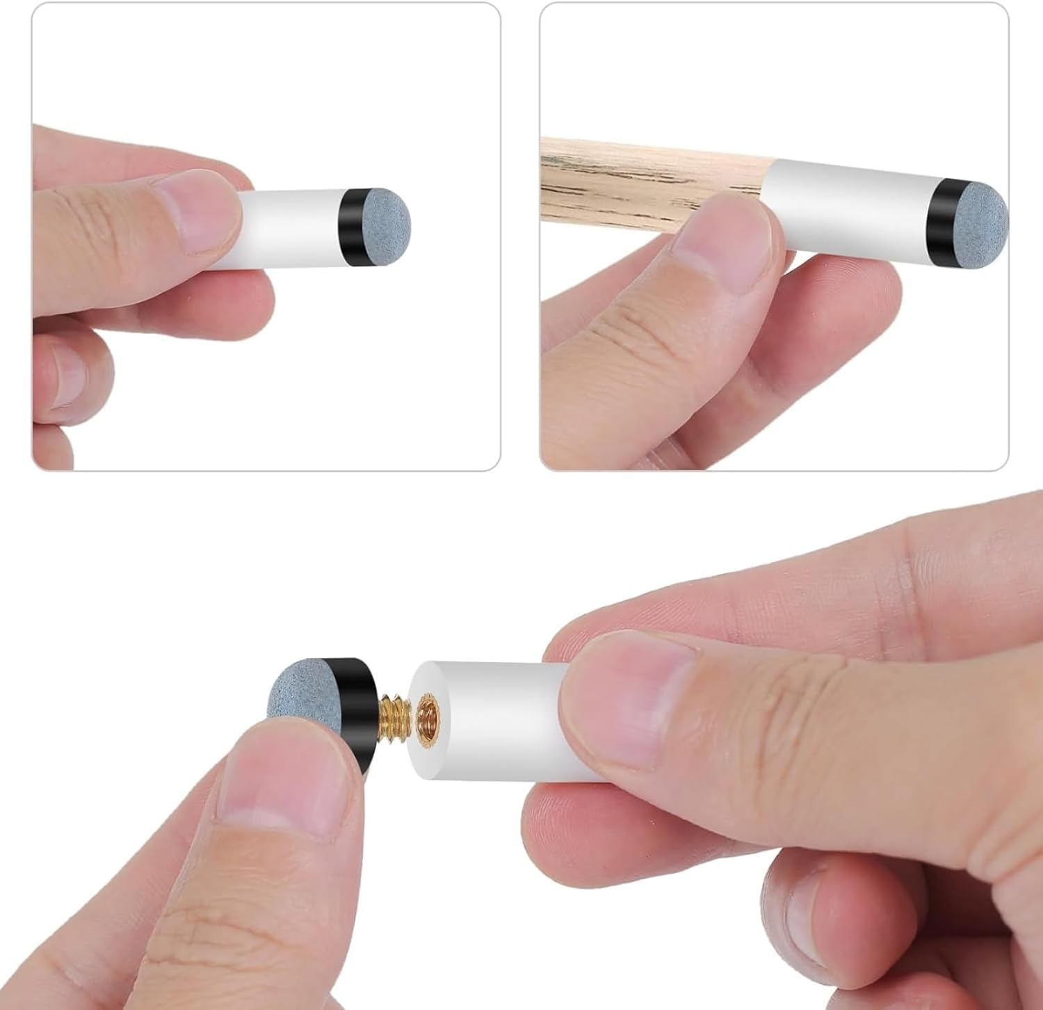 GAIVEK 10 Sets Soft Billiard Cues Tips Replacement with White Pool Cue Stick Ferrules, Screw on Pool Cue Tips Pool Stick Tips Replacement Parts Stick Repair Tool Set, 12Mm (Grey)