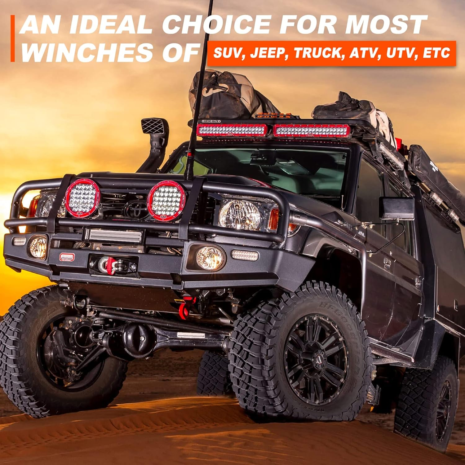 SPARKWHIZ Synthetic Winch Rope Cable Kit, 3/8" X 100 Ft 26500LBS Winch Line Cable with Protective Sleeve+Winch Fairlead+ Stopper+Hook for for 4WD off Road Vehicle Truck SUV ATV UTV