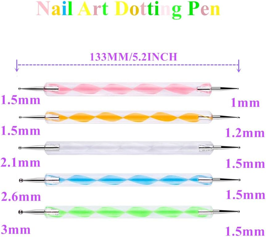 5 Pc 2 Way Dotting Pen Tool Nail Art Tip Dot Paint Manicure Kit image number 1