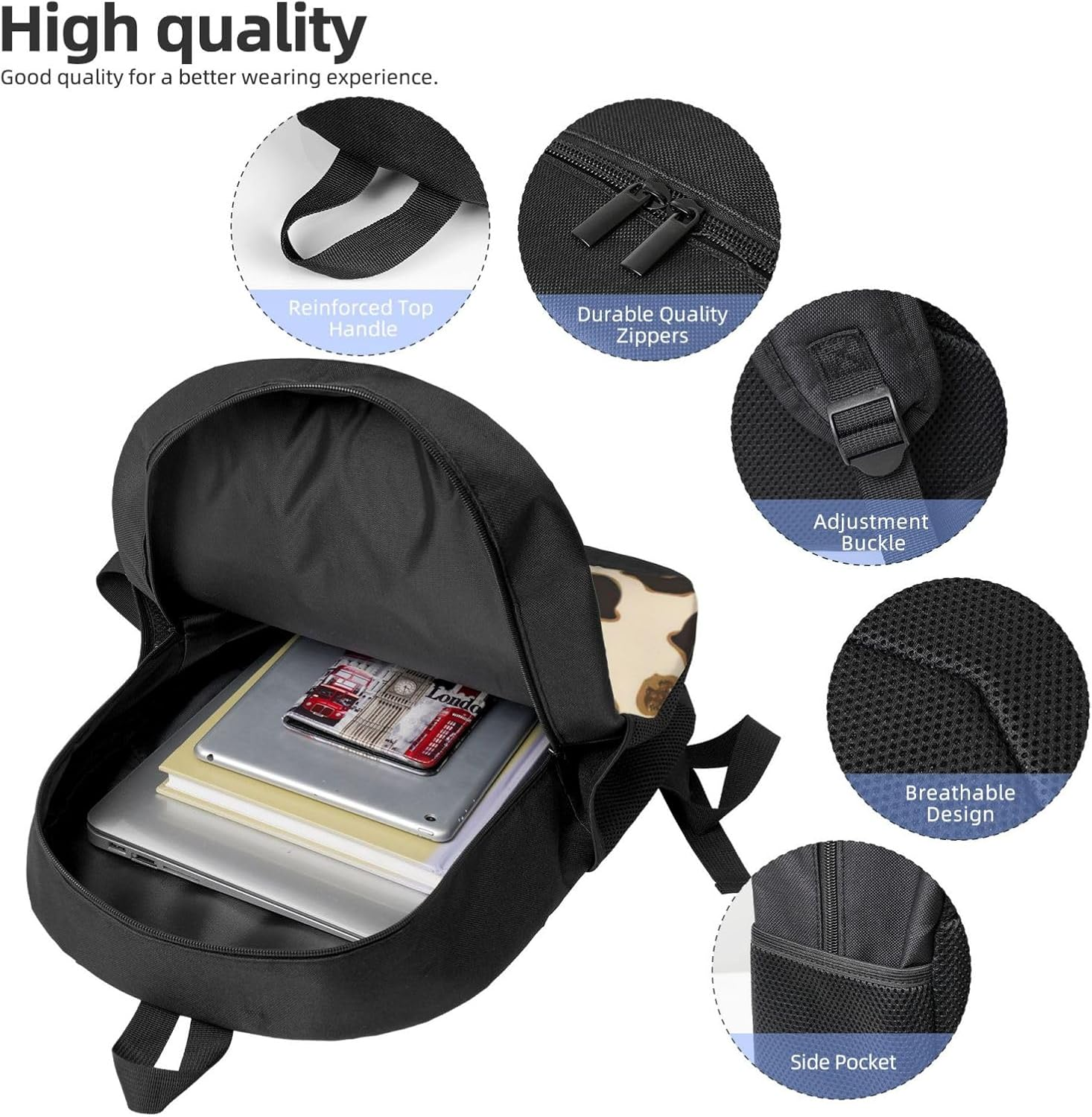 JEJEA Animal Leopard Print Lightweight Casual Backpack, Laptop Bag for Men Women,Business Rucksack Simple Daypack, Black, One Size image number 5