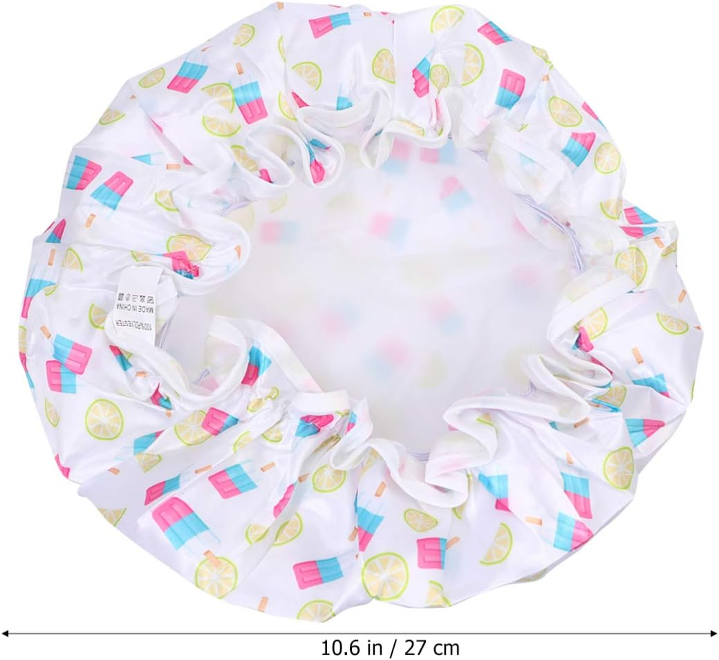 2Pcs Protective Cap Bathroom Accessories Hair Hair Cap Bathing Hat Shower Cap Double Layer Shower Cap Miss Waterproof Cap Waterproof Caps Printing Baking Oil image number 5