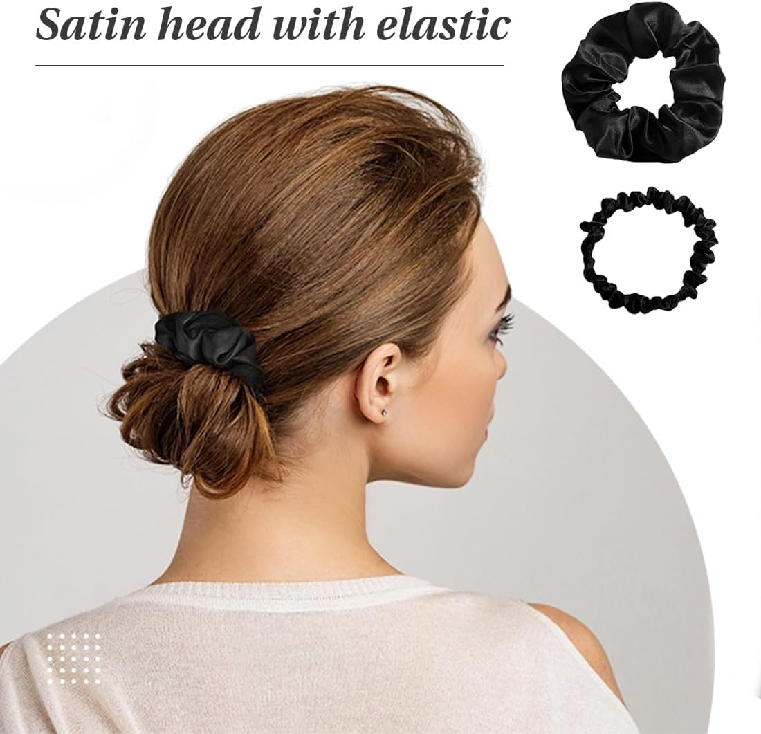 GHPKOTW Pack of 12 Silk Hair Bobbles Black Elastic Hair Scrunchie Small Hair Accessories Hair Bands Women Silk Girls Ponytail Hair Rings (Two Sizes) image number 5