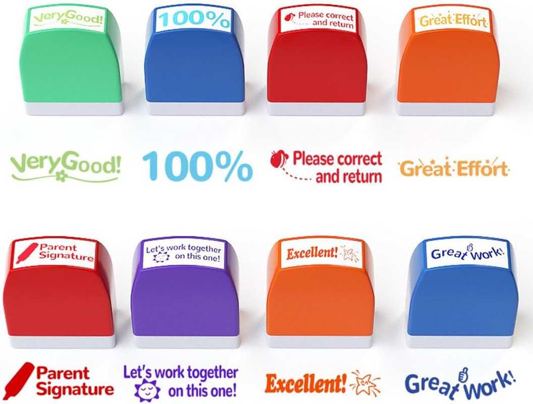 Self-Inking Teacher Stamp Set, 8Pcs Motivation Teacher Grading Stamp Set, Teachers Review Homework Feedback Stamps, Colorful Teachers Review Homework Feedback Stamps, Self-Inking Grading Stamps image number 5
