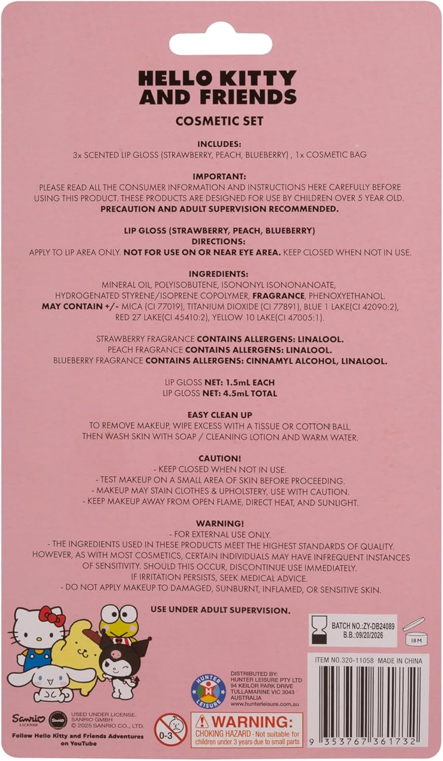 Hello Kitty and Friends Lip Gloss with Cosmetic Bag (Pack of 3) image number 1