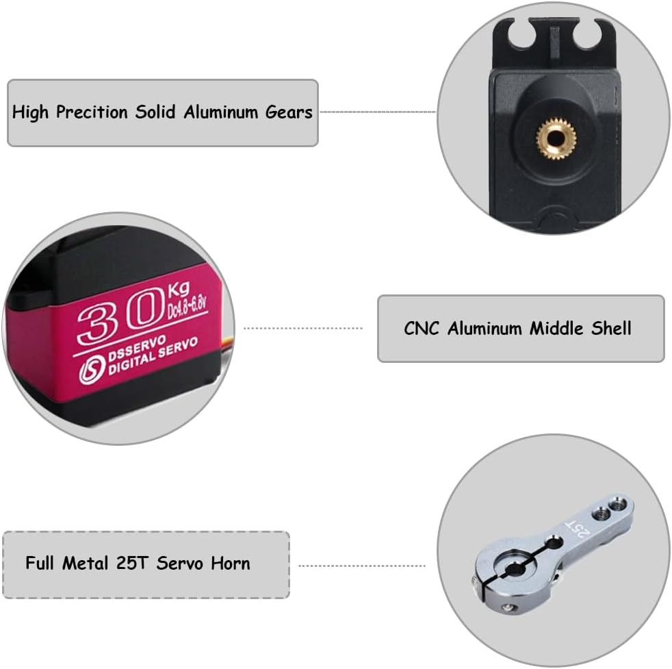 2PCS 30KG Metal Gear Digital Servo High Torque Steering Gear Servo, Waterproof Aluminium Case RC Servo Motor DS3230 for 1/8 1/10 1/12 RC Cars (Control Angle 270&deg;) image number 1