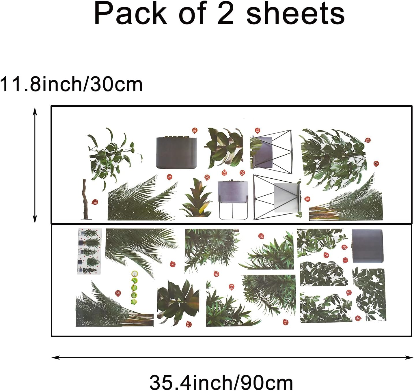 Pinenjoy Green Pot Plants Leaves Wall Decals 3D Artificial Tropical Plant Bonsai Wall Sticker 43X20Inch Removable Self-Adhesive Vinyl Pastoral Wall Murals for Bedroom Living Room Nursery Office image number 3