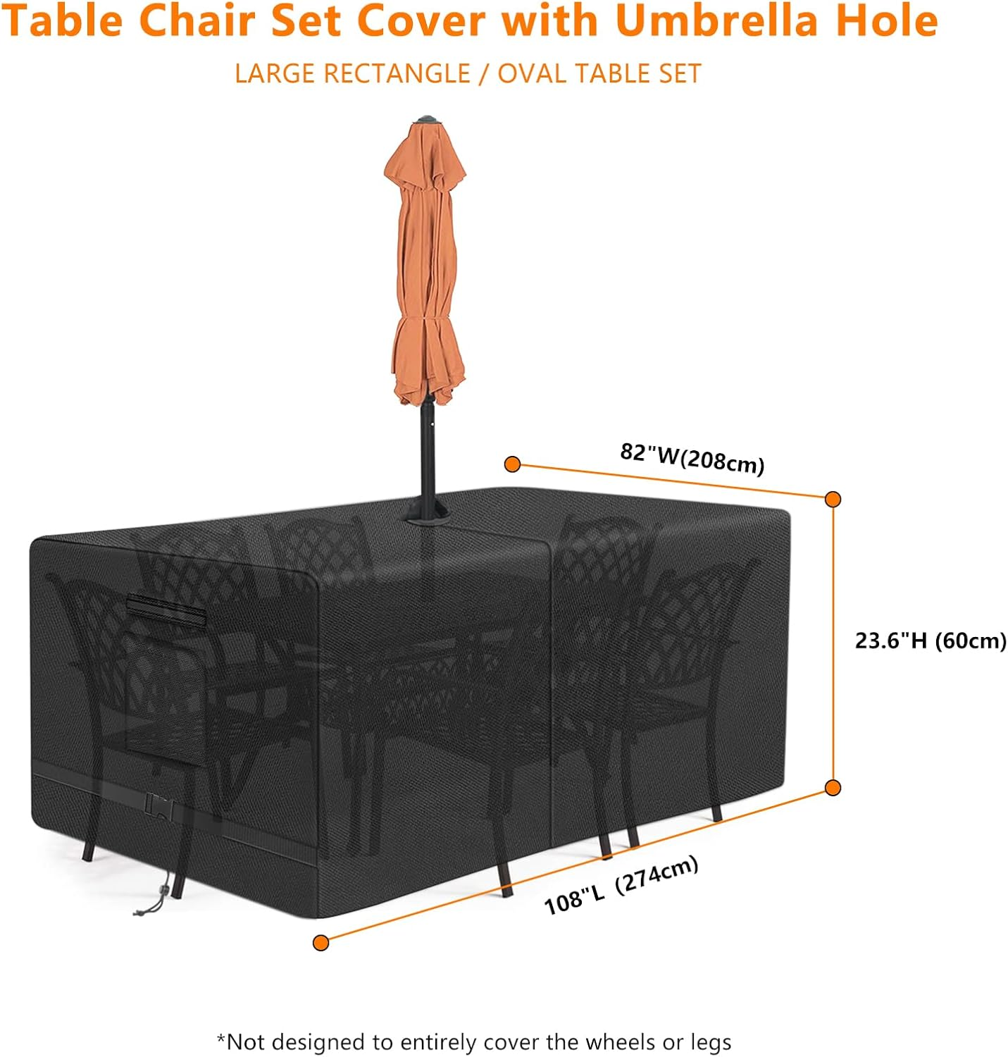 Kovshuiwe Rectangle Patio Table Cover with Umbrella Hole Heavy Duty Waterproof 600D Oxford Fabric Outdoor Lawn Patio Furniture Covers (Square-108"Lx 82"W X 23.6"H) image number 1