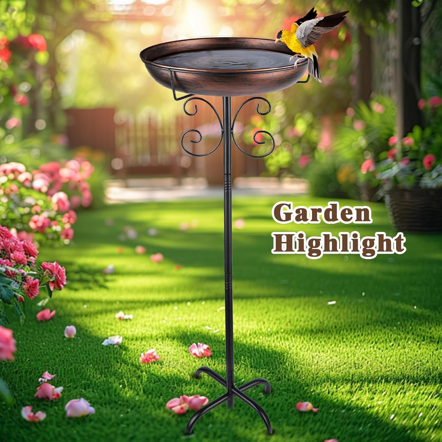 STAVAN Metal Bird Bath for Outdoors, 35" Vintage Freestanding Birdbath with Upgraded 5-Pronged Base, Sturdy, Weather-Resistant Detachable Bird Bath & Feeder for Garden & Patio (Antique Bronze) image number 3