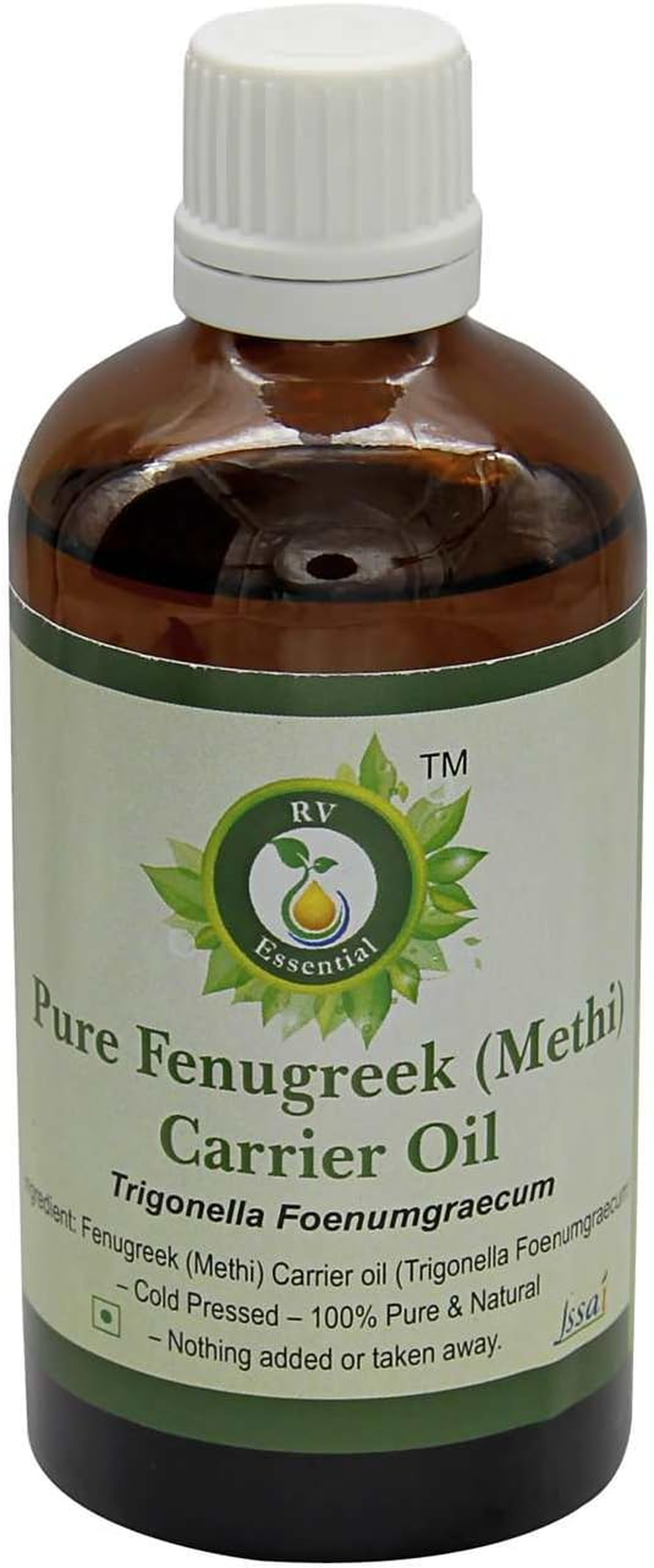 R V Essential Fenugreek Oil | Methi Oil | Fenugreek Seed Oil | for Massage | for Hair Growth | Trigonella Foenumgraecum | 100% Pure Natural | Cold Pressed | 50Ml | 1.69Oz image number 1
