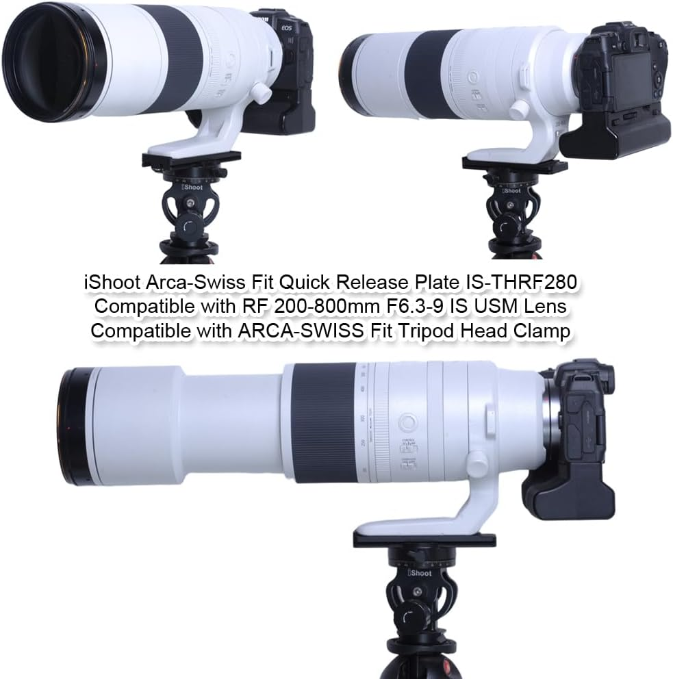 Ishoot CNC Metal Arca-Swiss Fit Camera Quick Release Plate Compatible with Canon RF 200-800Mm F6.3-9 Is USM Tripod Mount Ring Lens Collar Support Bracket, Used for Arca Fit Tripod Head Clamp image number 5