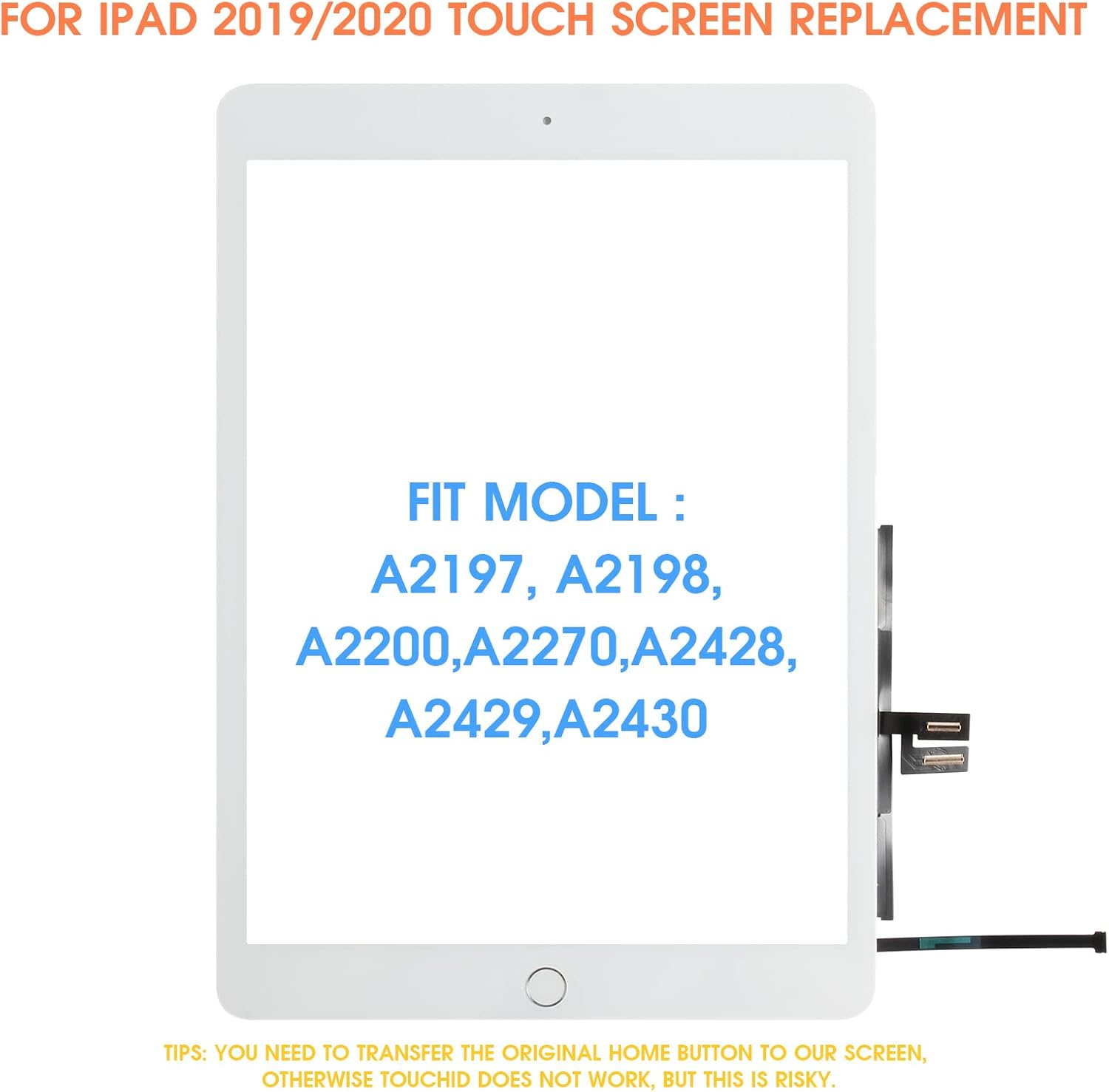 Touch Screen for Ipad 7 7Th 8 8Th Gen 2019 2020 Screen Replacement, for Ipad 10.2" A2197 A2198 A2200 A2270 A2428 A2429 A2430 Digiziter with Home Button & Repair Tools (Not LCD) image number 2