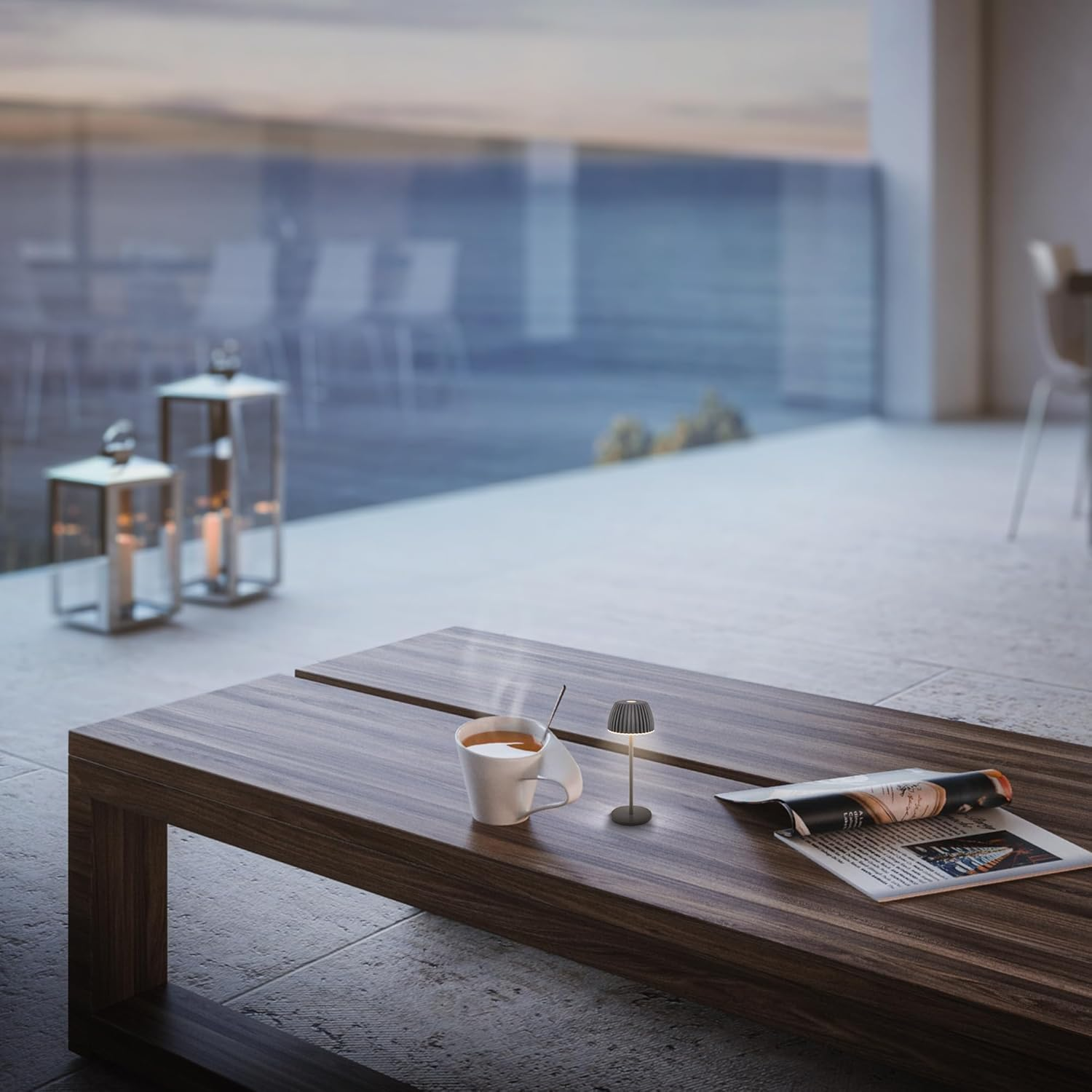 BRILONER - Riffle Nano LED Table Lamp Wireless IP44 with Light Edge, 6 X 15.5 Cm, Touch Dimmer, Battery Replaceable, Bedside Lamp, LED Lamp, Battery Lamp, German Design Award Winner 2025, Anthracite image number 6