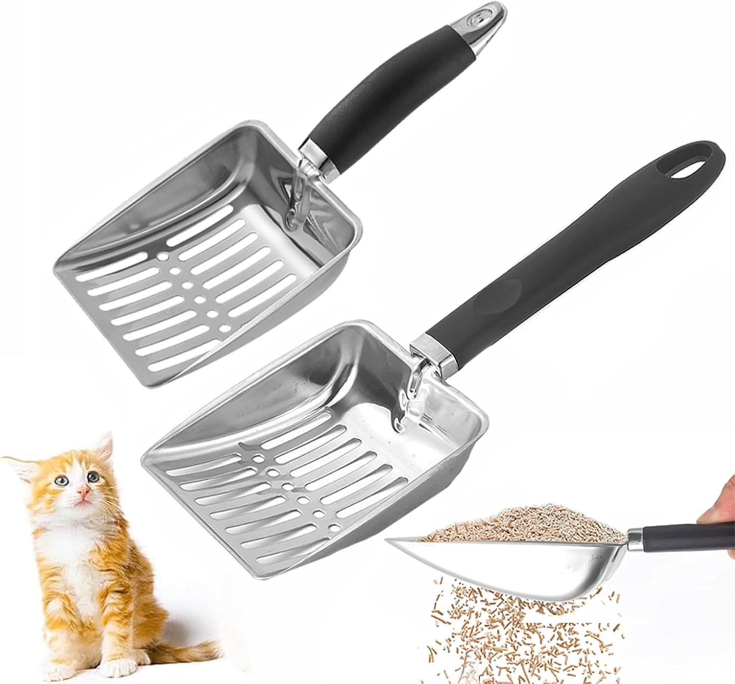 2 Pcs Stainless Steel Cat Litter Scoop at Litter Scoop Stainless Steel,Pet Supplies Litter Scooper Metal Cat Litter,Suitable for Coarse Sand, Jumbo Cat Litter Scoop Sifter Scooper Holder image number 3