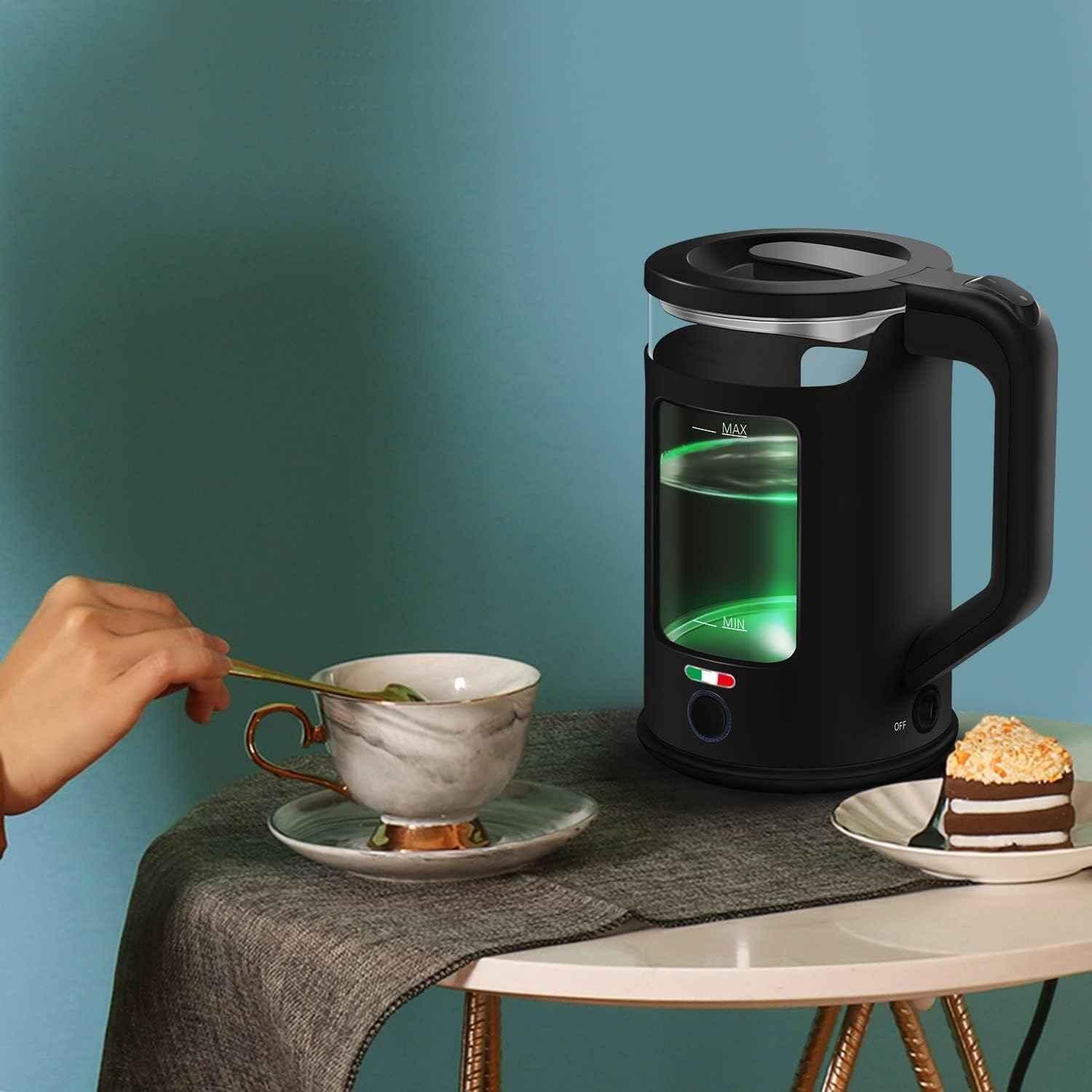 Vintage Electric 1.7L Glass Kettle Boil Dry Protection with Keep Warm Function - Black image number 5