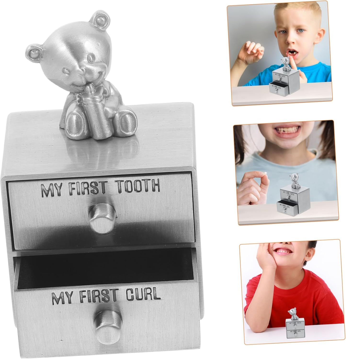 Totority First Tooth Box Keepsake Metal Drawer Organizer for Tooth and Hair Storage Cherish Precious Memories Elegant Design Boys and Girls image number 6