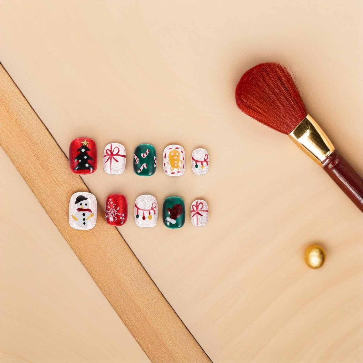 BAZEITFLOW Christmas Short Press Nails Snowflake Candy Cane Art Stickers Square False Nails with French Tips Festive Holiday Manicure for Women image number 1