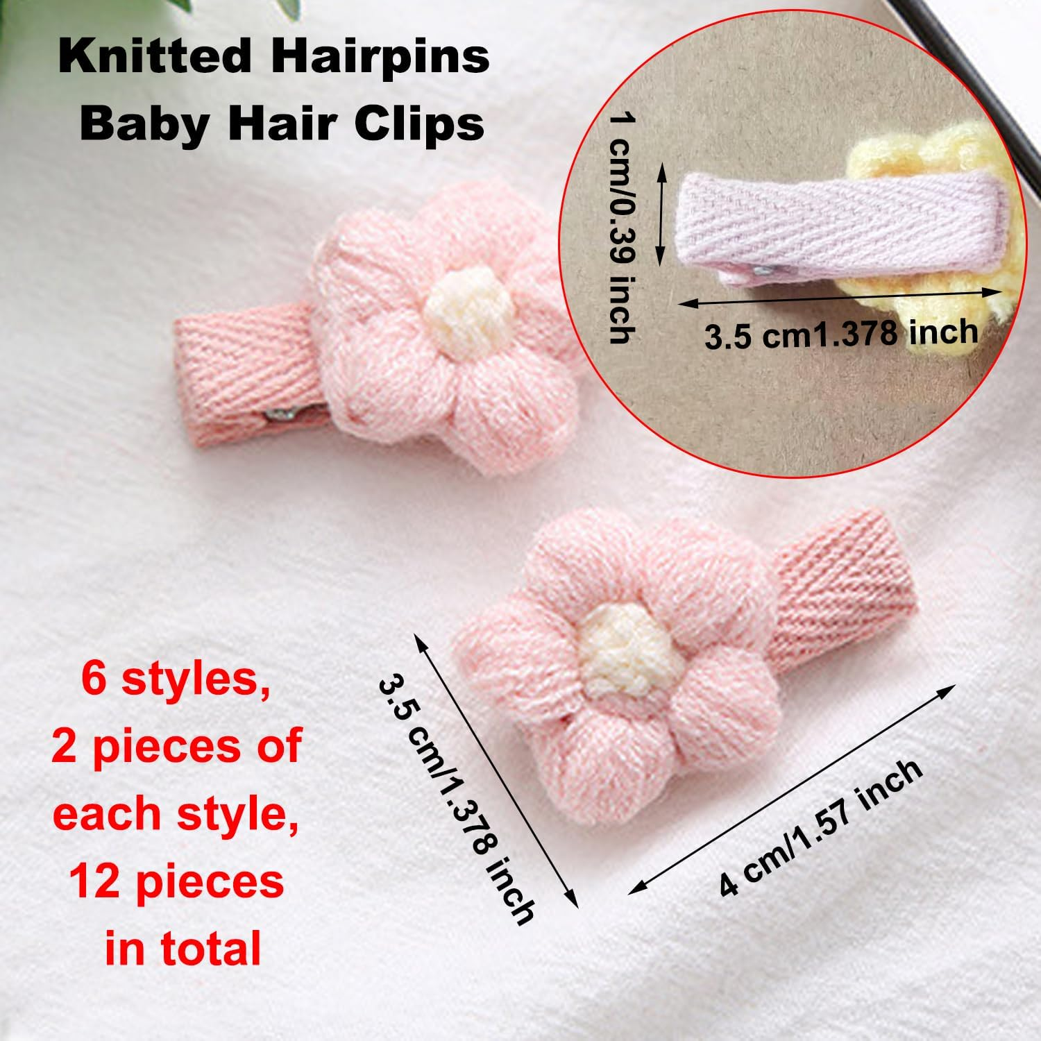 Taicols Knitted Hairpins Baby Hair Clips, 12 Pcs Plush Baby Flower Hairpins Girls Hair Clips Toddler Barrettes Fully Lined Alligator Clips Baby Girl Hair Clips for Girls Toddler Kids Children(Style 4) - Style 3 image number 3