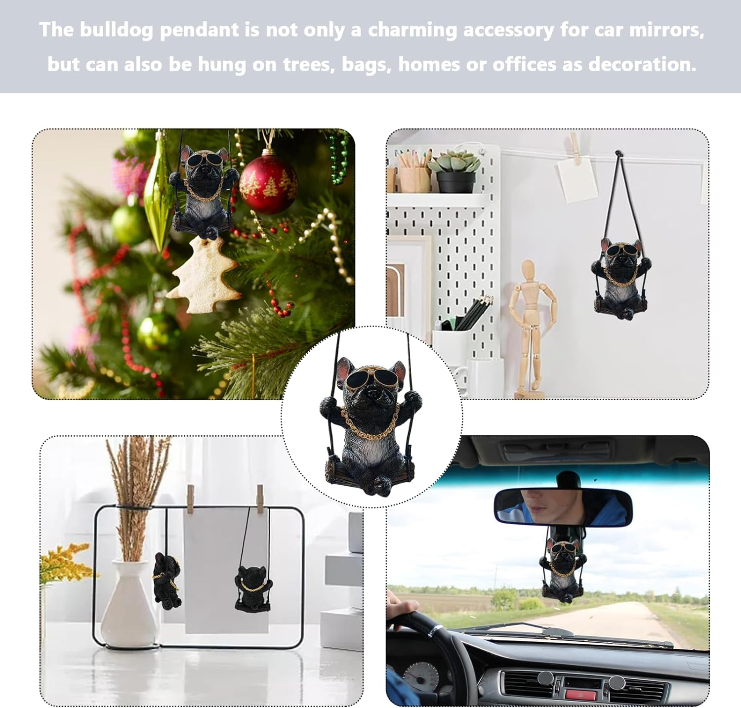 Car Hanging Accessories, Bulldog Car Accessories, Car Accessories Interior, Cute Car Mirror Hanging Accessories for Women/Men Automotive Accessories Car Decor Rear View Mirror Small Gifts