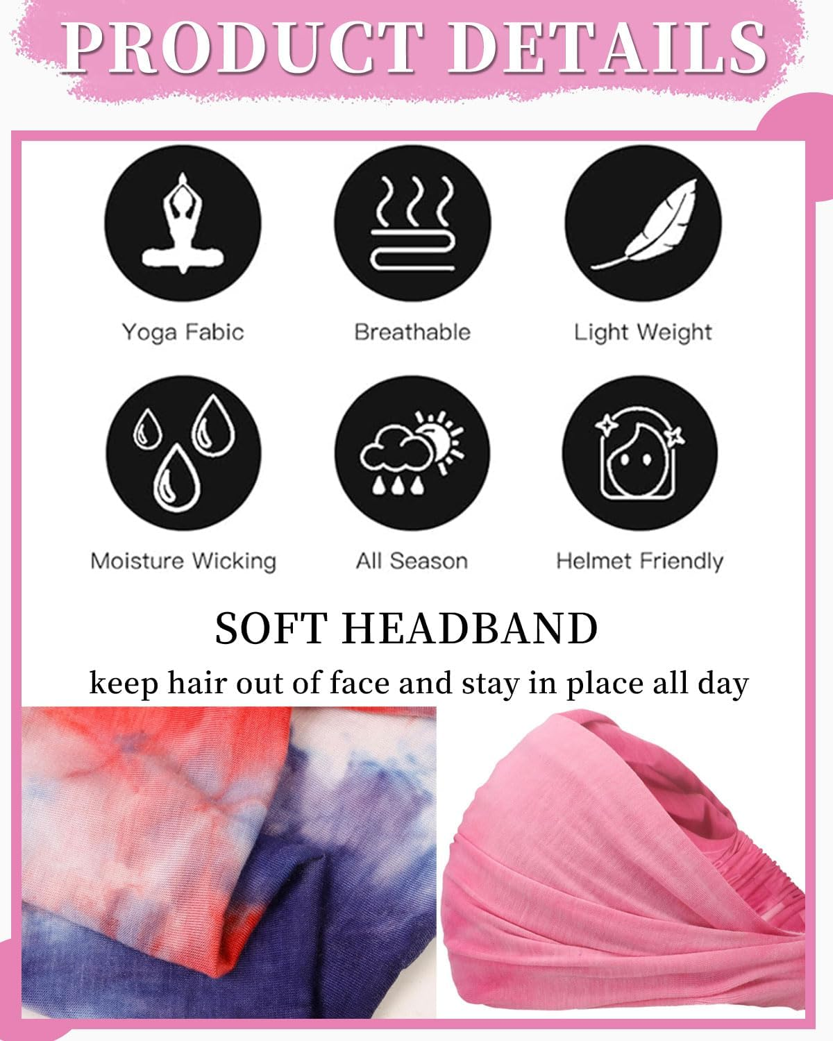 KGDUYC Sports Headband - Pack of 2 Yoga Headbands, Wide Headband, Elastic Hair Scarves, Soft Running Yoga Hair Bands for Women and Girls image number 4