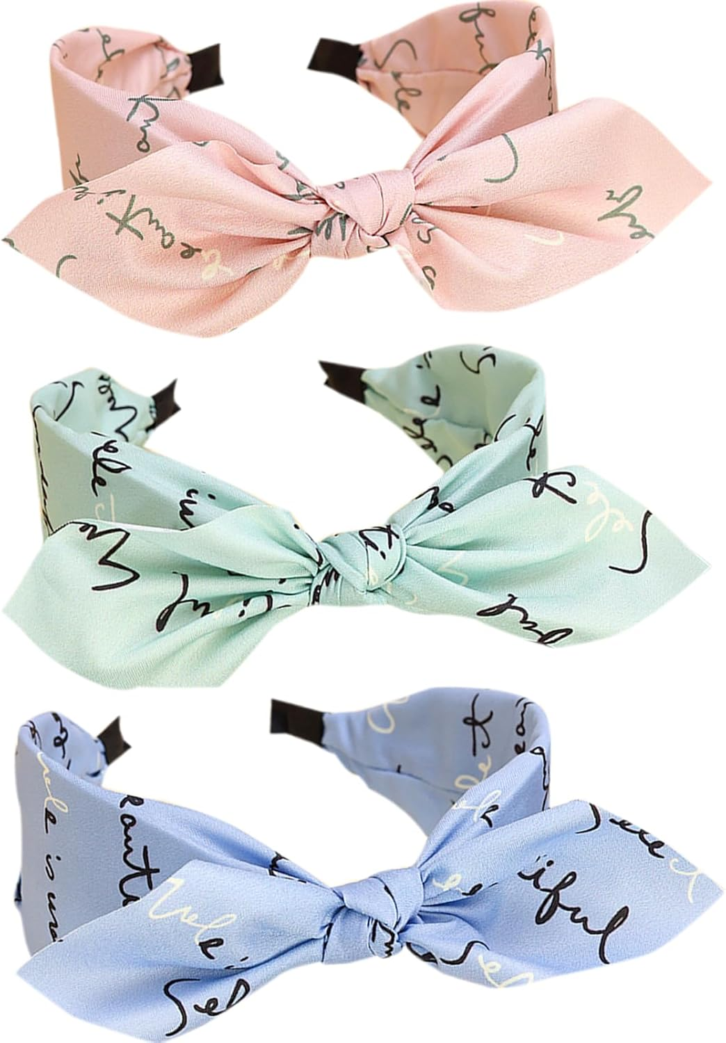 3Pcs Wide Headband French Bow Knot Hair Hoop Fabric Non-Slip Headwear Elastic Twist Hair Accessories Alice Hair Bands for Women Uk (Blackv)