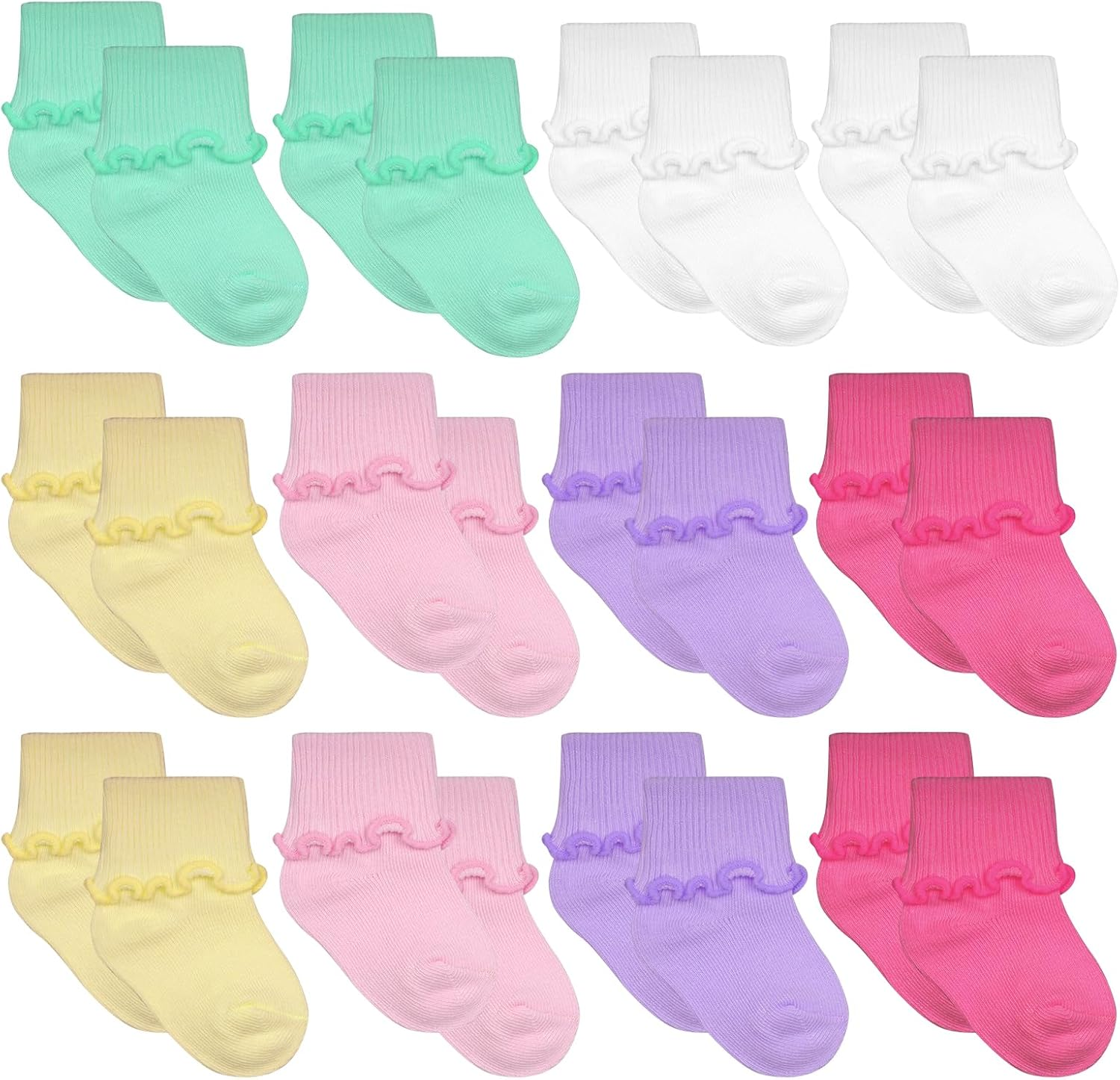 12 Pairs Preemie Socks for Baby Girls Boys Premature Ruffle Turn Cuff Cotton Socks Hospital for Newborn image number 1
