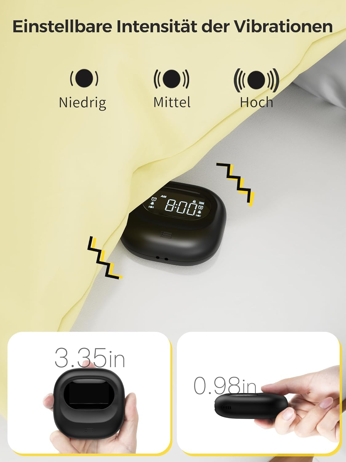 Roxicosly Vibrating Alarm Clock under Pillow,Portable Travel Alarm Clocks Battery Powered,Digital Loud Alarm Clock with 3 Vibrating & Wake-Up Modes,Dual Alarm,Snooze,Dst,Weekday/Weekend (Black) - Light Black image number 4