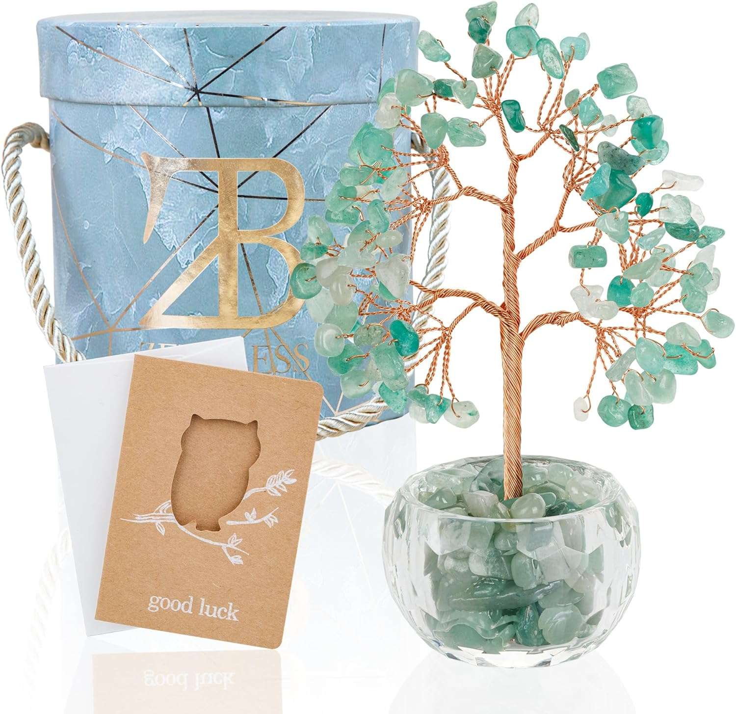 Zenbless Aventurine Healing Crystal 7 Chakra Tree of Life Money Bonsai Figurine Feng Shui Reiki Spiritual Decor & Accessories for Home Office Desk, Good Luck Gifts